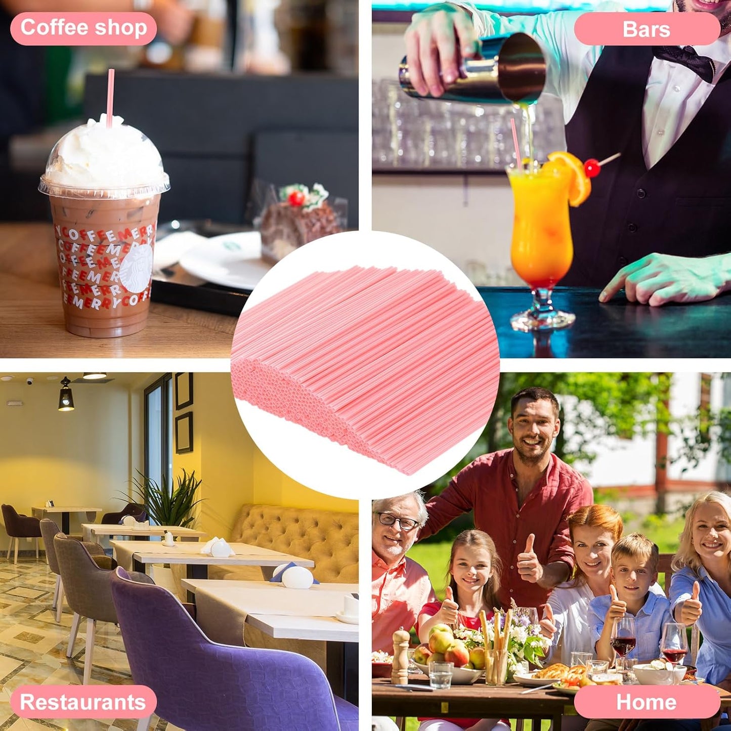 6000 Count Coffee Cocktail Stirrers Straws Disposable Plastic Sip Stir Sticks Cocktail Drink Stirrers Sticks Cups Straws for Bars Juice Drinking(Pink,7 Inch)