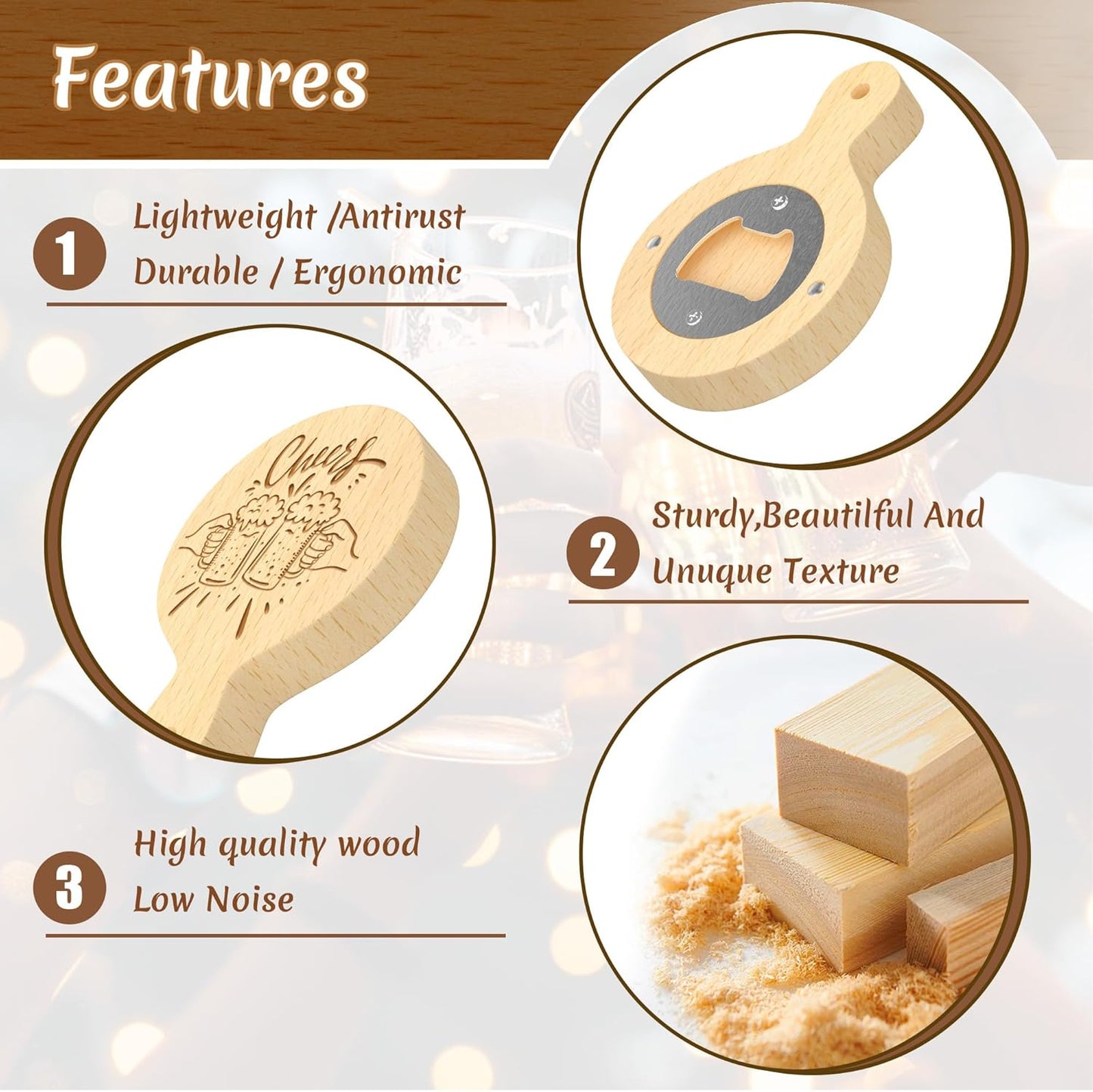 8 Custom Magnetic Bottle Opener Refrigerator, Personalized Engraved Wood Beer Openers, Wooden Round Fridge Magnet for Beer Lover Wedding Guest Bars Parties Men Gift Father's Day (Round With Handle)