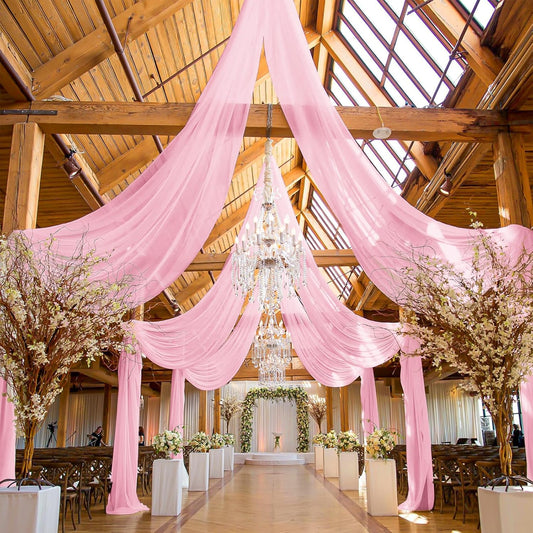 6 Panels Pink Ceiling Drapes for Wedding, 5ftx30ft Ceiling Drapes Cheesecloth Sheer Fabric Curtain Wedding Arch Draping Fabric Romantic Ceilings Decorations for Weddings Party Ceremony Stage