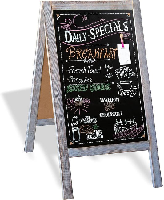 Ilyapa Wooden A-Frame Sign with Eraser & Chalk - 40 x 20 Inches Magnetic Sidewalk Chalkboard – Grey Menu Display for Restaurant, Business or Wedding