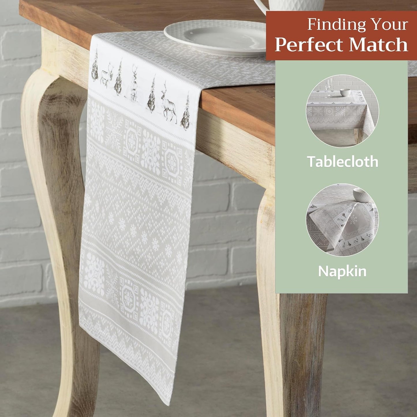 Maison d' Hermine Table Runner 100% Cotton Double Layer Table Runners 72 inches Long for Thanksgiving Christmas Decorations Home Kitchen Dining Party Wedding (Cozy Christmas, 14.5" x 72")