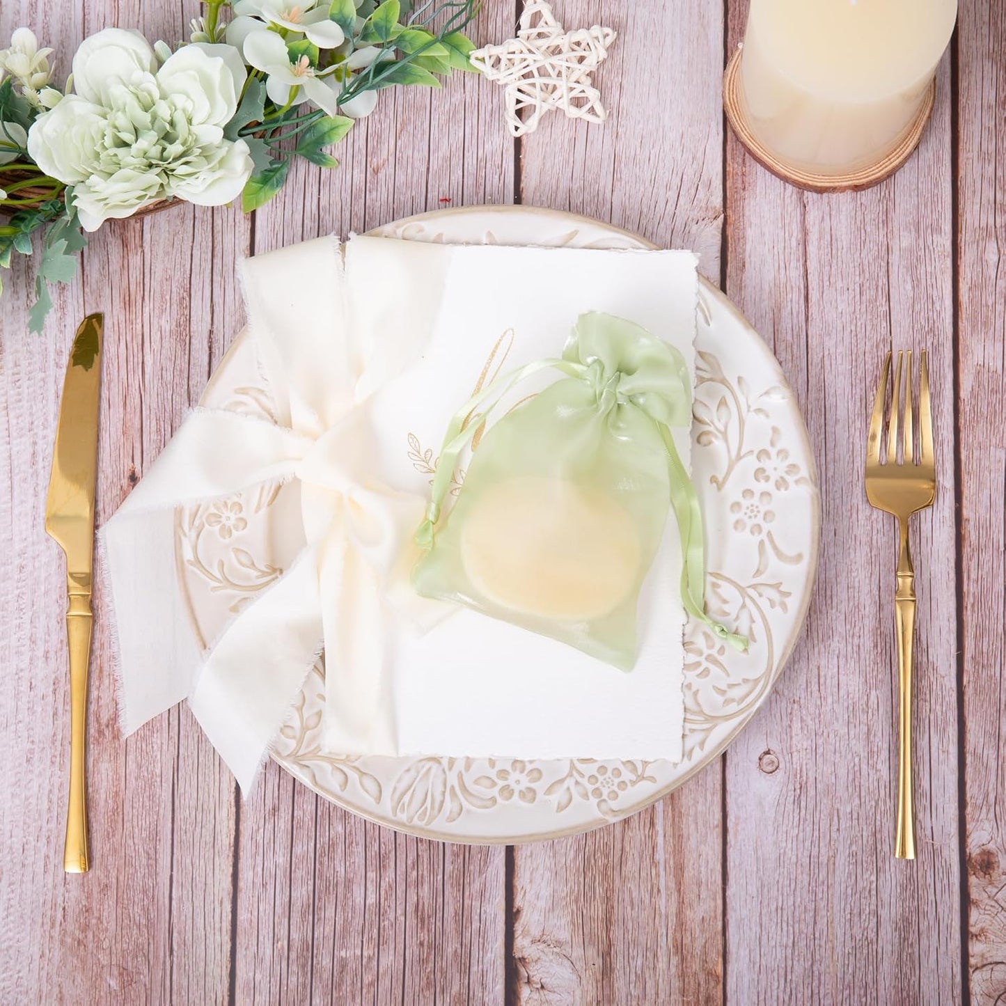 QIANF 20 Pcs Light Green Organza Bags 6X9 inch for Wedding Favors with Drawstring, Mesh Gift Bags Jewelry Pouch for Candy Bridal Shower Party Favor Baby Shower Christmas