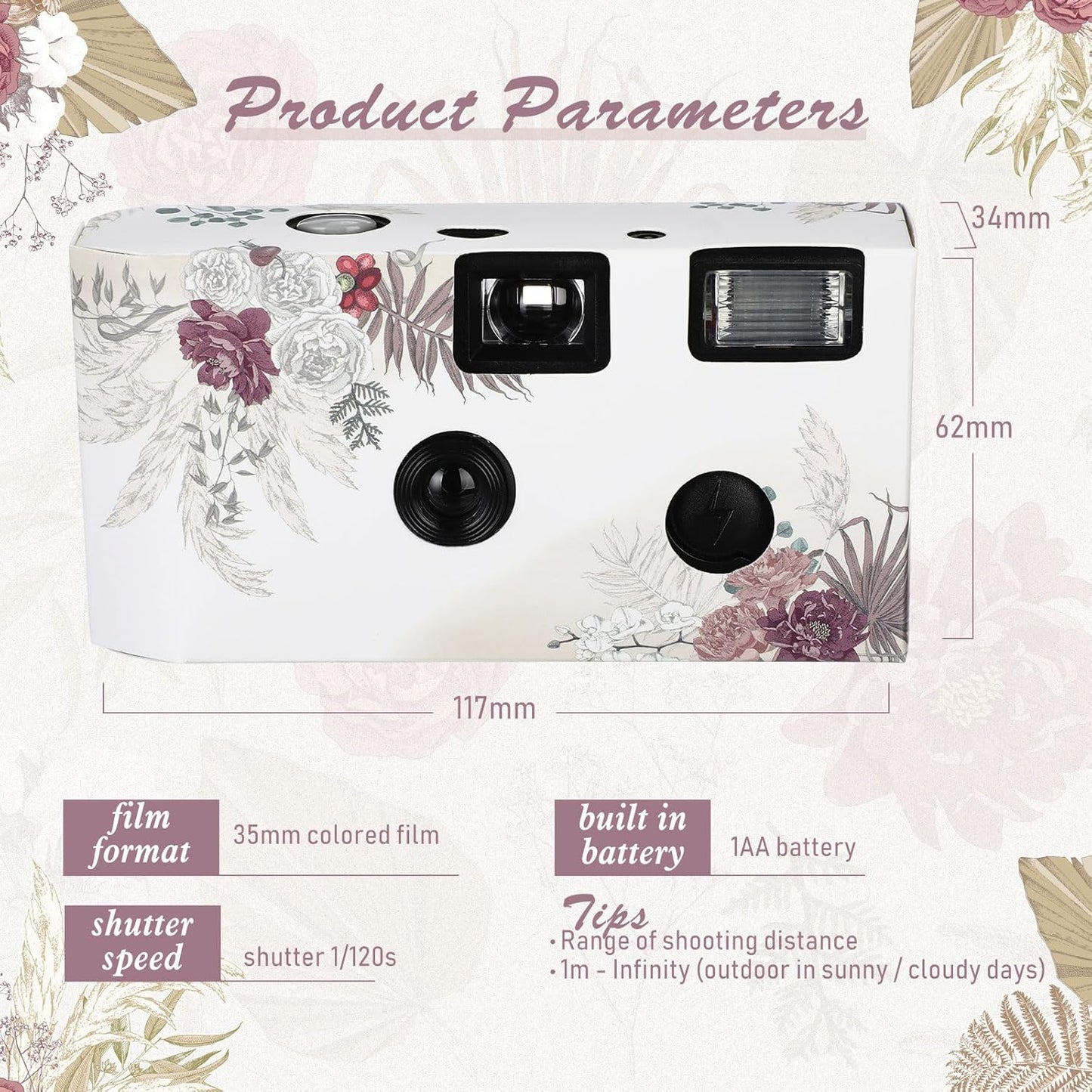 Zhengmy 10 Pack Disposable Camera Bulk for Wedding, 34mm Single Use Camera Bulk with Flash One Time for Gathering Wedding Travel(Bohemian,Colorful Film)