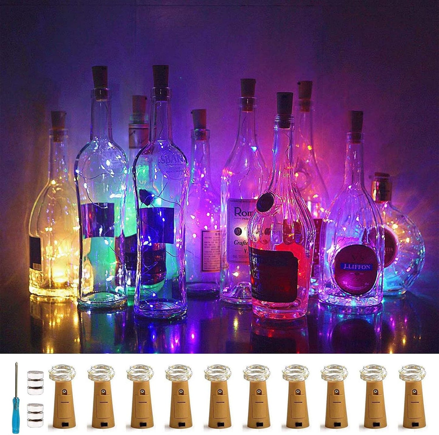 10 Pack Bottle Cork Lights 10 LED Wine Bottle Battery Powered Lights Copper Wire Fairy String Light for Christmas Halloween Wedding Birthday Party DIY Home Decor (10 Colors)