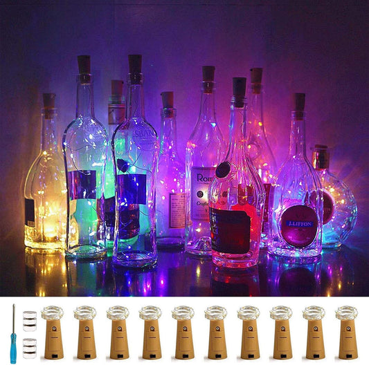 10 Pack Bottle Cork Lights 10 LED Wine Bottle Battery Powered Lights Copper Wire Fairy String Light for Christmas Halloween Wedding Birthday Party DIY Home Decor (10 Colors)