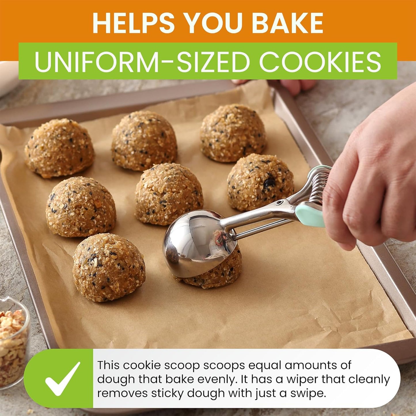 Spring Chef Large #20 Stainless Steel Cookie Scoop for Baking - Melon Baller - Multifunctional 2.93 Tbsp Cookie Scooper with Trigger Release for Ice Cream, Meatball, Cupcake, Muffin - Mint