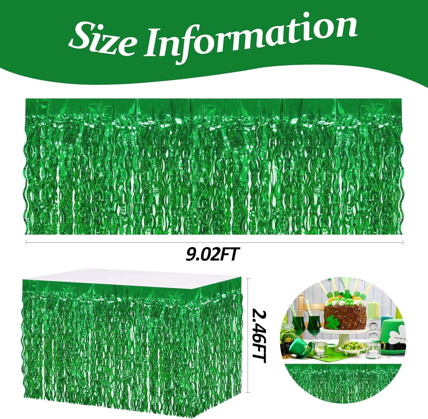 4P Wavy Metallic Tinsel Foil Fringe Table Skirts for Rectangle Tables Backdrop Garland Curtains for Parade Floats Wedding Birthday Parties Decoration Graduation 2025 Christmas (Green)