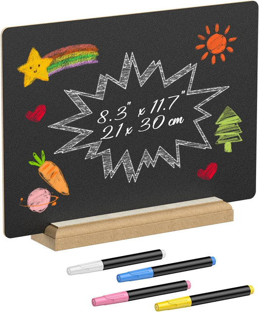 Uniclife A4 Tabletop Chalkboard Sign with Stand & Chalk Markers, 8.3 x 11.7 Inch, Double-Sided Wooden Chalk Board Sign for Tables, Large Reusable Message Board, Menu Board for Bar Restaurant Wedding