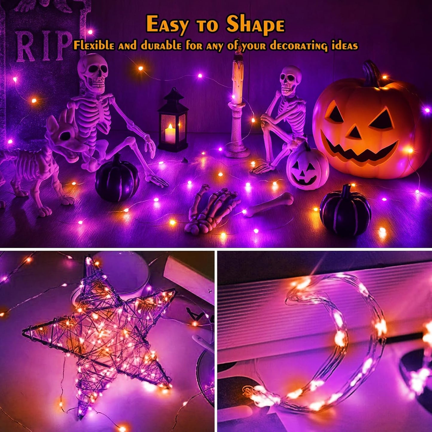 btfarm 12 Pack Fairy Lights Battery Operated [3 Modes], 7ft 20 Led Orange Purple Twinkle Lights String Lights Waterproof Bulk Mini Silver Wire for Halloween Mason Jars Vases Table Centerpiece Decor