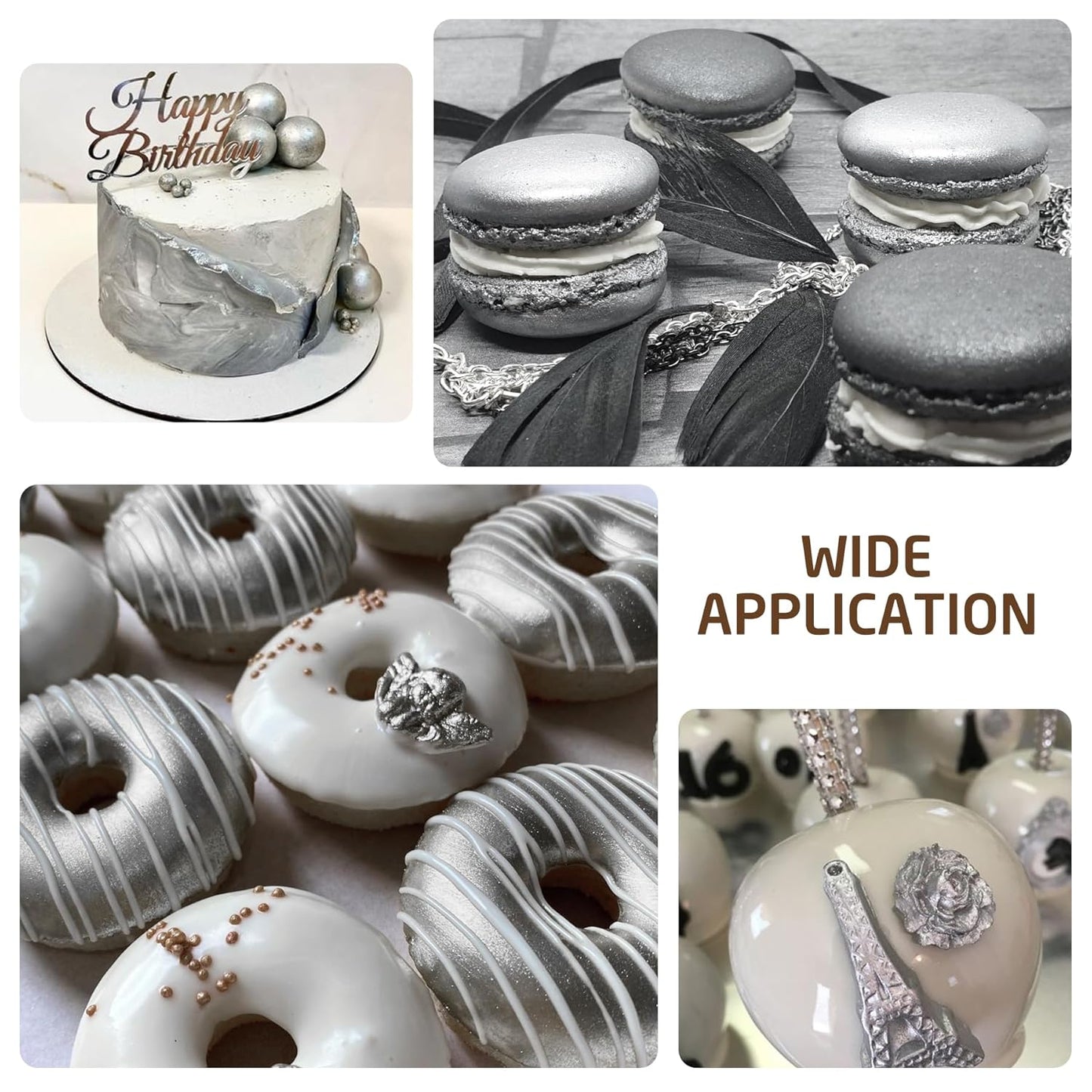 Edible Glitter Paint - 2 fl.oz Food Grade Metallic Glitter Cake Paint for Cake Decorating, Baking, Cupcakes - Shimmer Art Decorative Liquid Edible Paint Food Coloring for Fondant, Donuts (Silver)