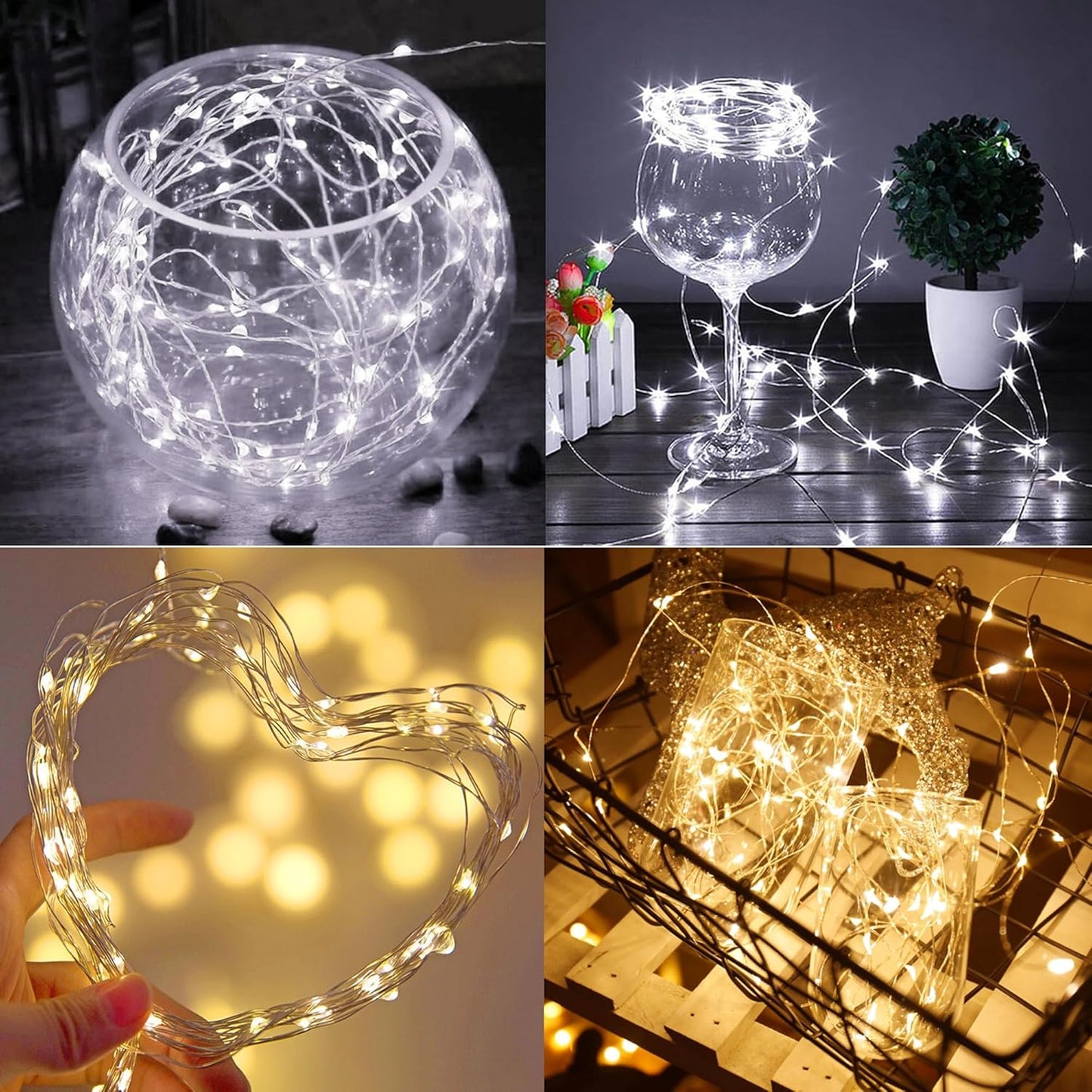 WATERGLIDE 12 Pack Fairy Lights Battery Operated (Included), 7 ft 20 LED Mini String Lights, Waterproof Silver Wire Firefly Starry Light for DIY Wedding Christmas Party Decor, 6 Warm White & 6 White