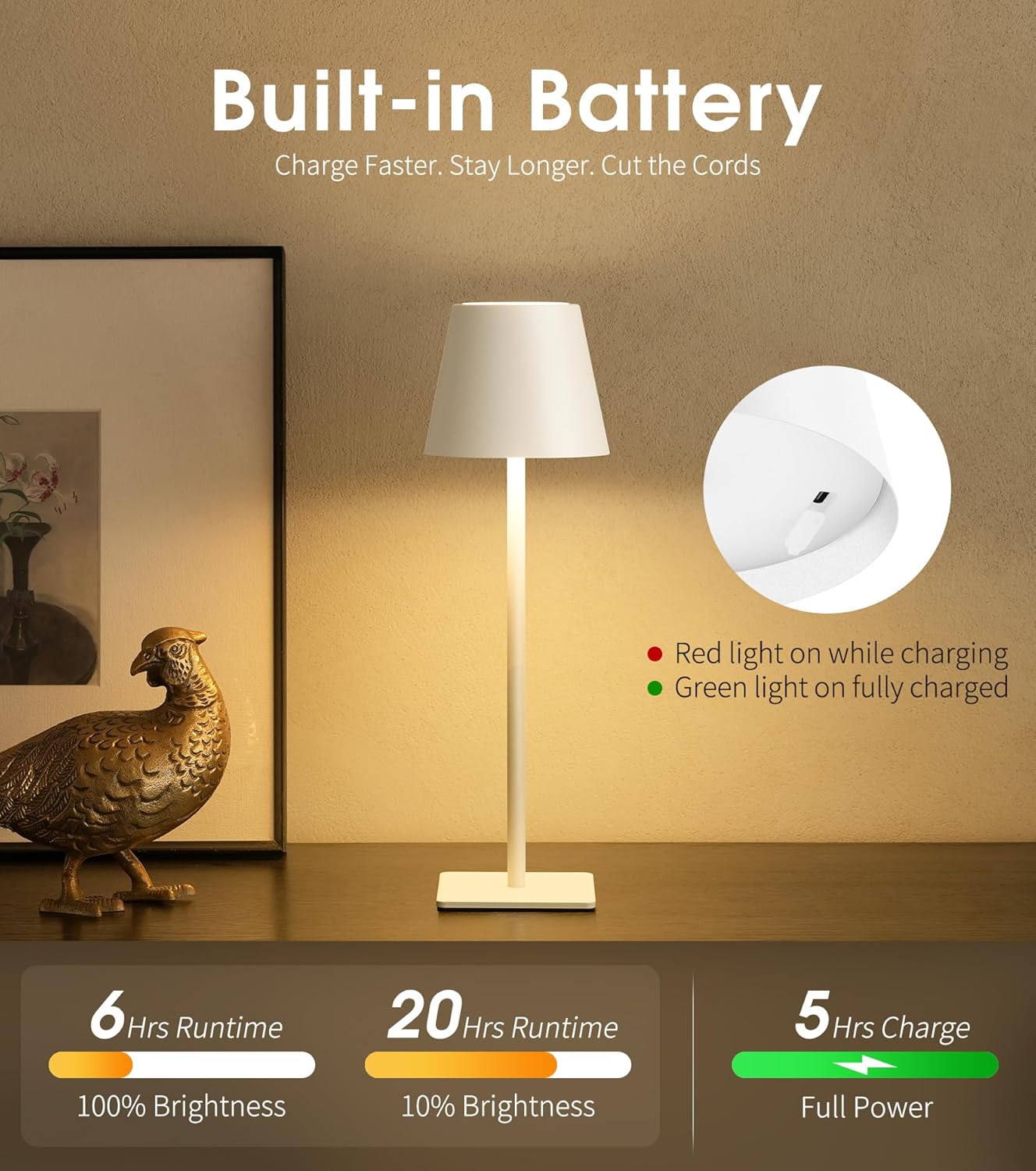 UME 3 Pack Cordless Table Lamp, Battery Operated Lamp - Portable Waterproof Rechargeable Table Lamp w/ 3 Color Temps & Stepless Dimming for Dinner, Desk, Cafe, Outdoor (White)