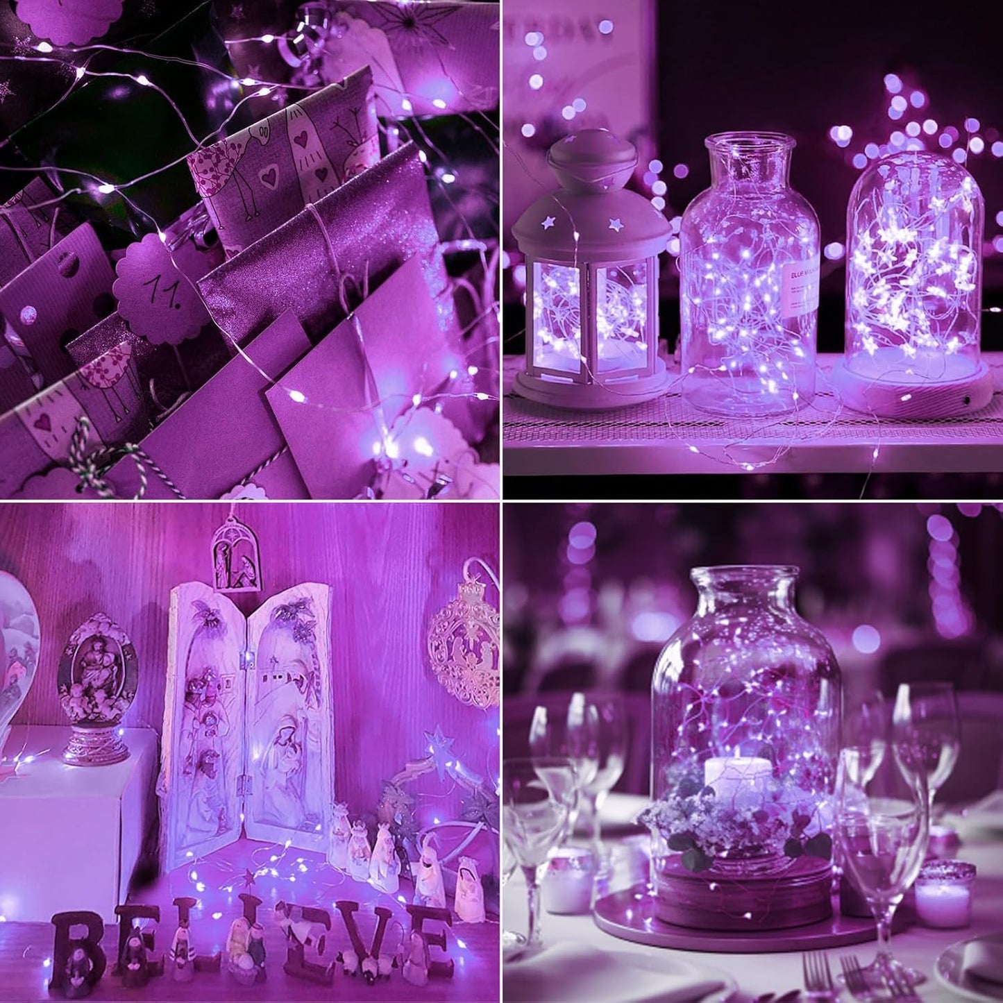 kolpop 30 Pack LED Fairy Lights Battery Operated, 7FT 20 LED Mini Twinkle String Lights Battery Powered Waterproof for Christmas Halloween Mason Jars Party (Purple)