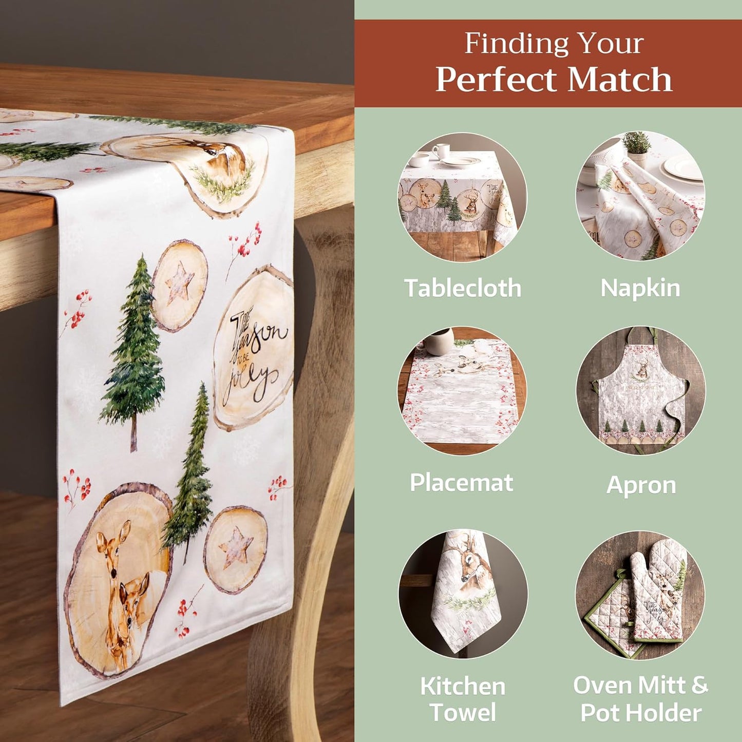 Maison d' Hermine Table Runner 100% Cotton Double Layer Table Runners 72 inches Long for Thanksgiving Christmas Decorations Home Kitchen Dining Party Wedding (Mountain Life, 14.5" x 72")