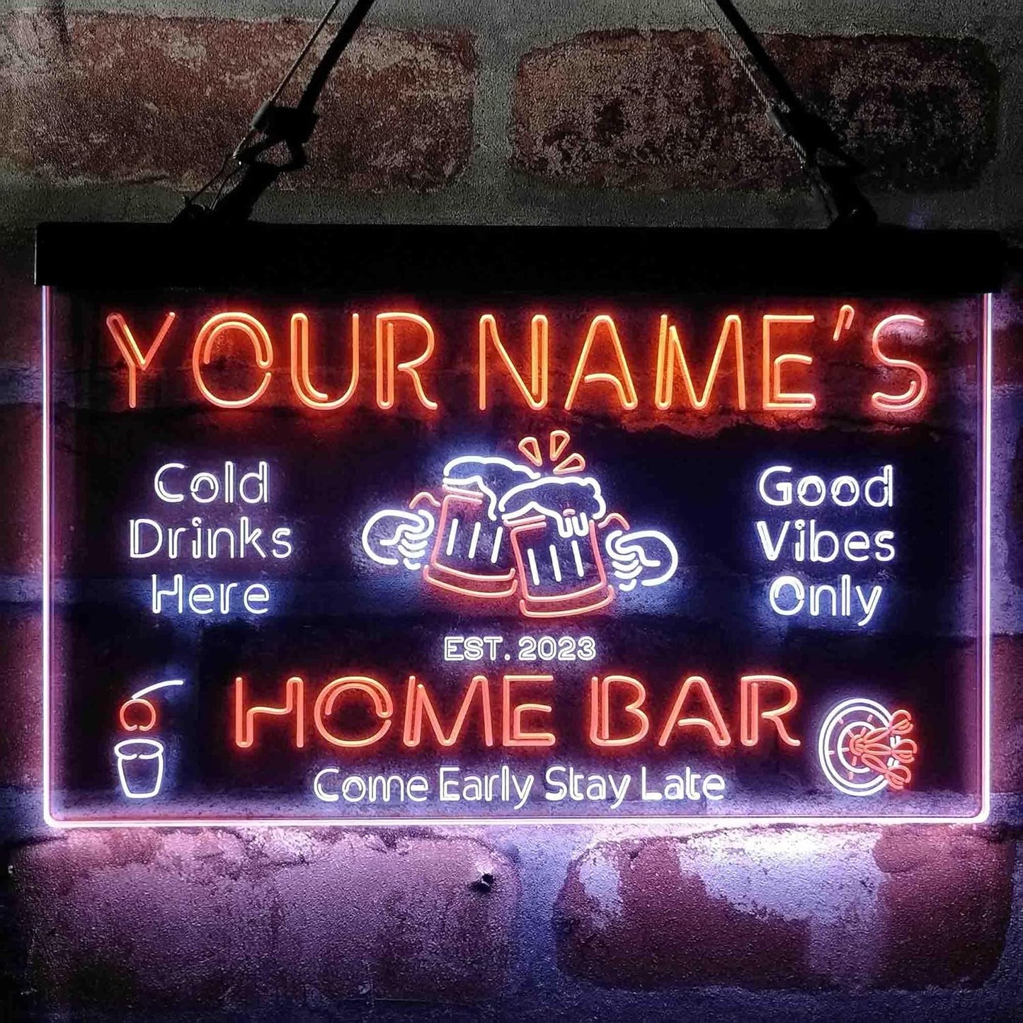ADVPRO Personalized Your Name Custom Home Bar Beer Established Year Dual Color LED Neon Sign White & Orange 16 x 12 Inches st6s43-p1-tm-wo