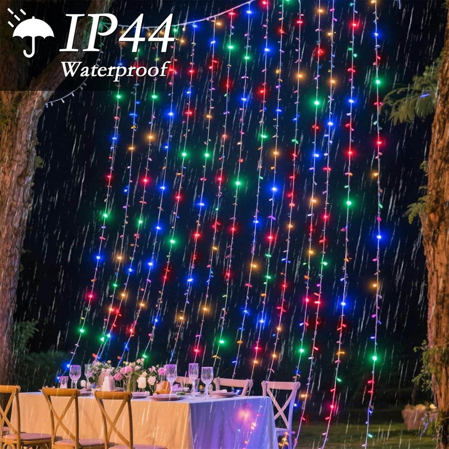300 LED Rainbow Curtain String Lights 9.8 * 9.8FT Plug in Fairy with Timer and 8 Modes, Waterproof Window Wall Lights for Bedroom Wedding Party Indoor Outdoor Christmas Decor