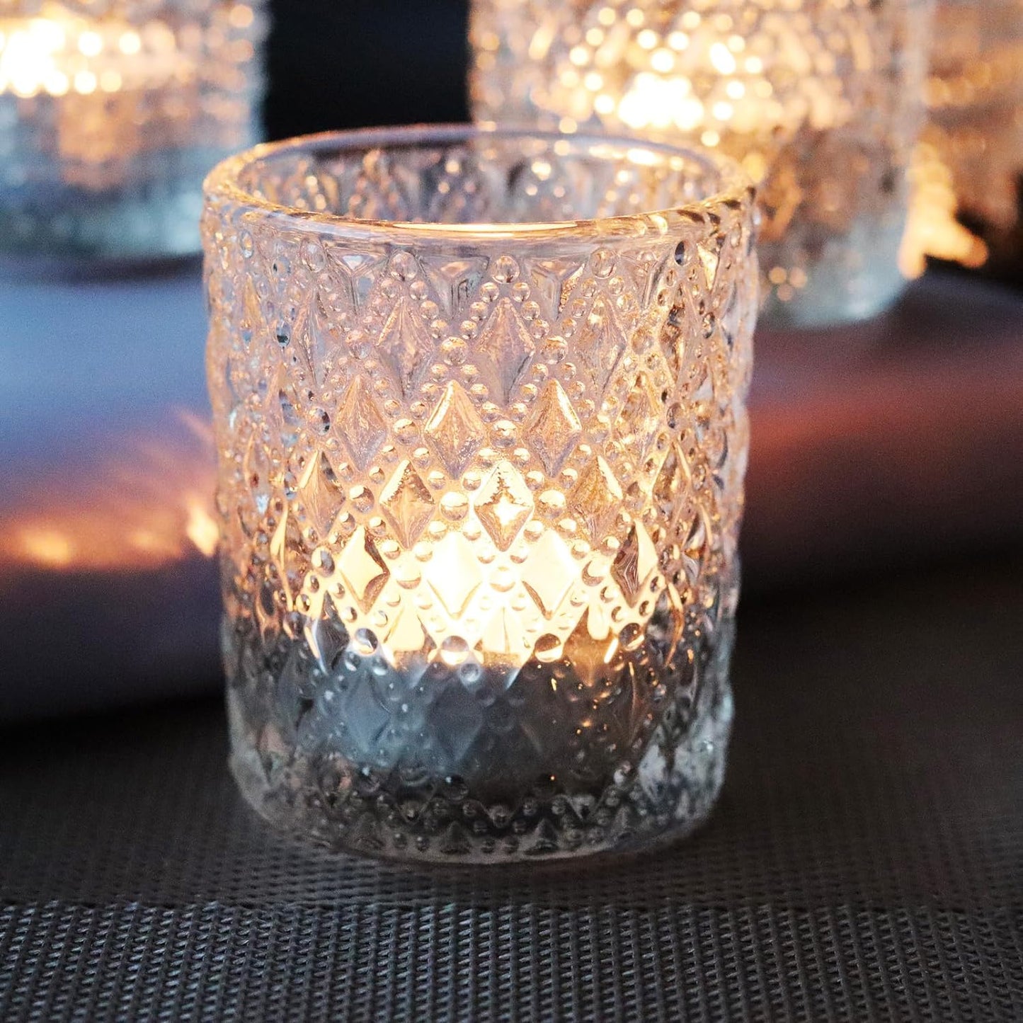 Clear Glass Votive Candle Holders, 12 pcs 3 Patterns Tealight Candle Holders for Wedding Table Centerpiece Birthday Party Thanksgiving Christmas Decoration