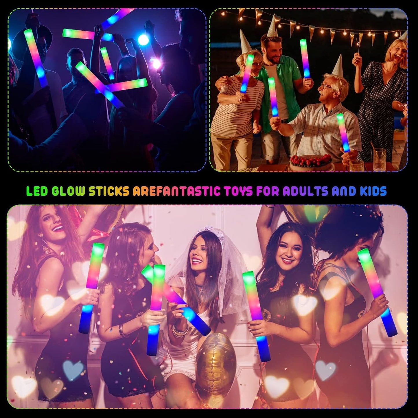 LifBetter Light Up Glow Sticks Bulk, LED Foam Sticks 112 pcs Glow in The Dark with 3 Modes Flashing Led Foam Multicolor Batons Light up Party Favors for Birthdays, Weddings, Concerts, Festivals