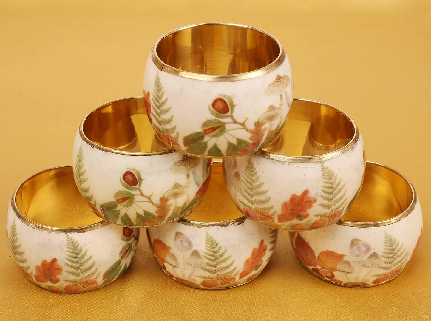 Gorgeous Beautifully Handcrafted Eye Catching Floral Petals Patterns Large Size Gold Color Party Dining Table Napkin Holders (Set of 6)