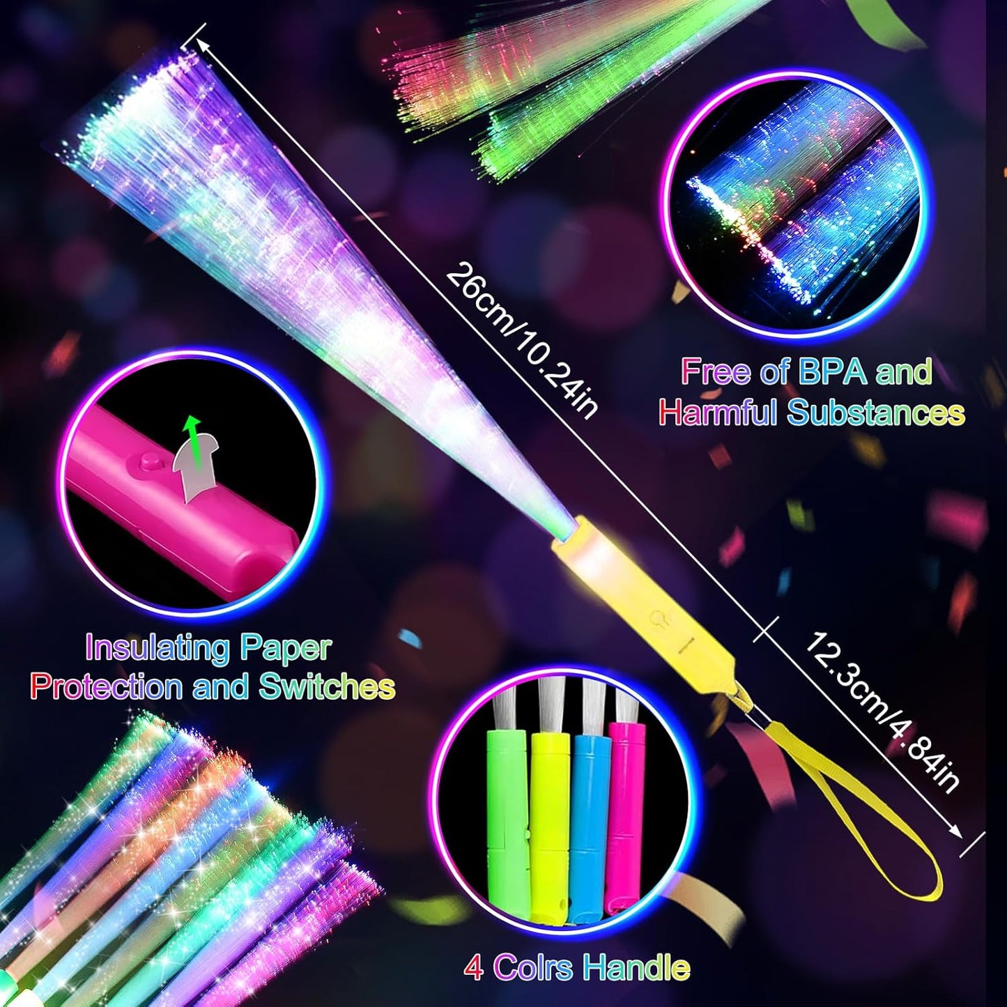 120PCS Glow Fiber Optic Sticks, LED Light Wands, Glow in The Dark Party Supplies, Fiber Optic Wands for Weddings, Birthdays&Events,Flashing LED Party Favors,Colorful Light Sticks for Kids&Adults