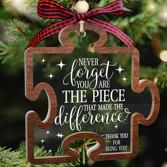 Pawzity Thank You Gifts - Never Forget You are The Piece That Made The Difference Ornaments - Appreciation Gift for Women Coworker Friend Teacher Boss Nurse - Wood Acrylic Thank You Christmas Ornament