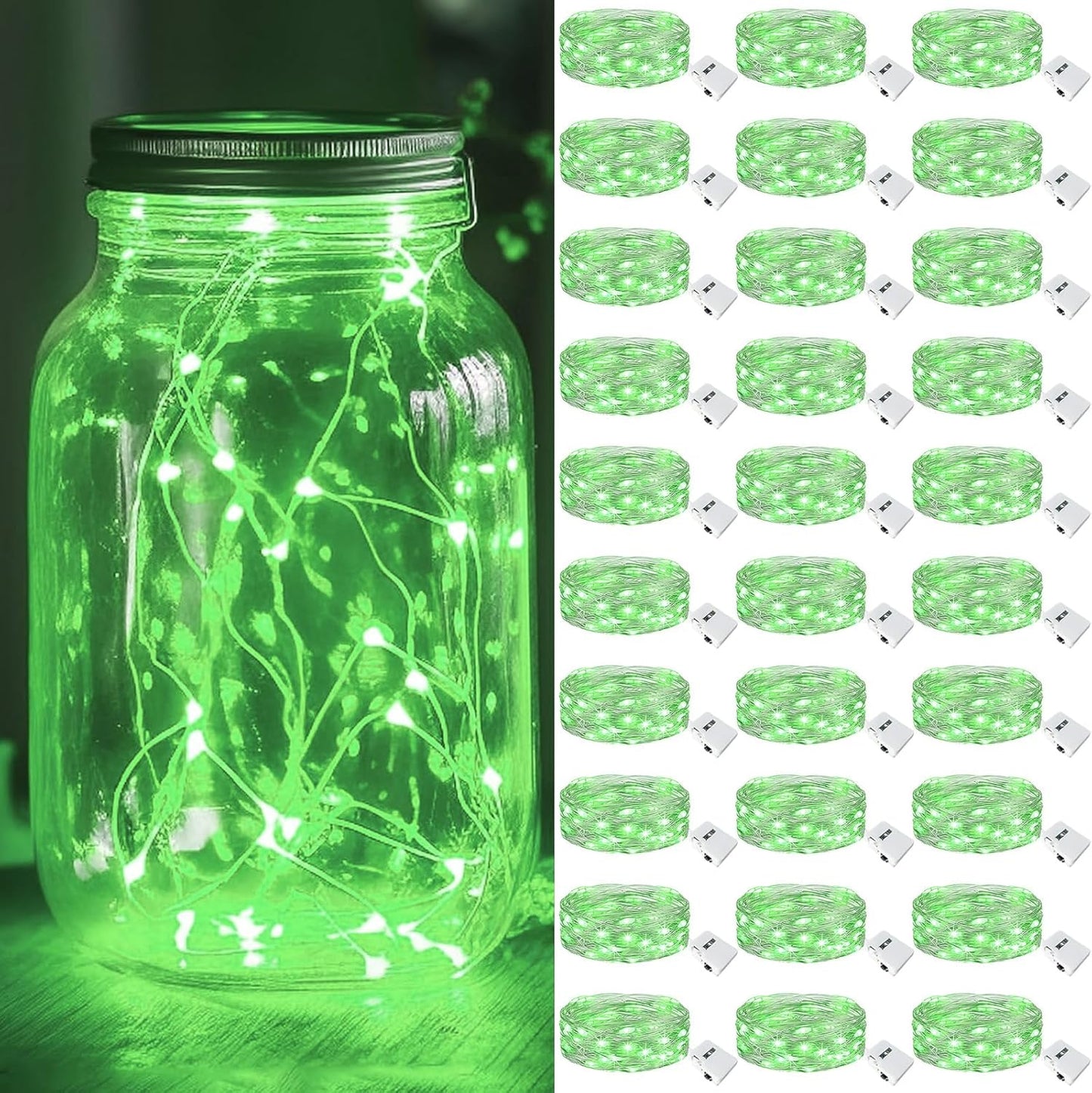 kolpop 30 Pack LED Fairy Lights Battery Operated, 7FT 20 LED Mini Twinkle String Lights Battery Powered Waterproof for Christmas Halloween Mason Jars Party (Green)