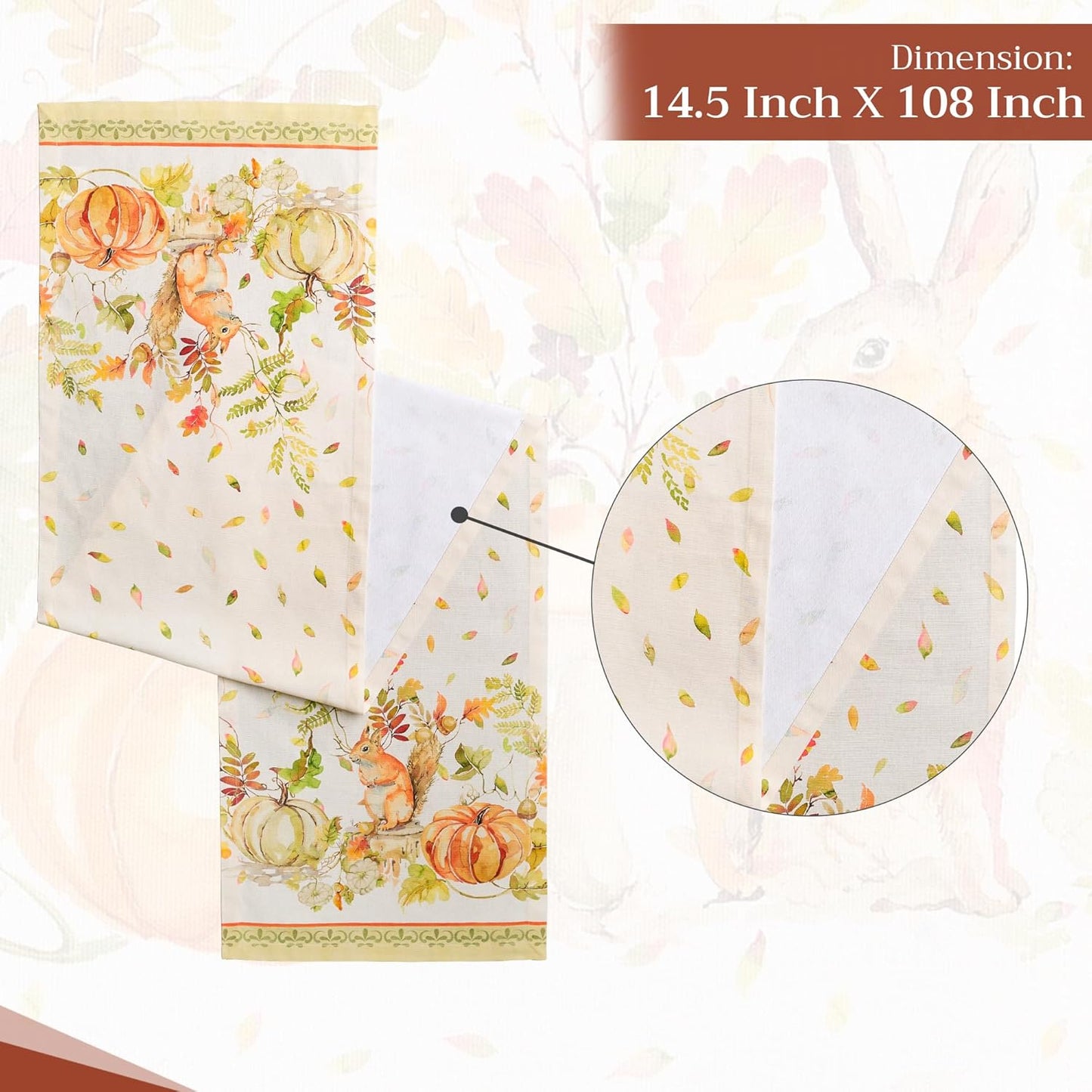 Maison d' Hermine Table Runner 100% Cotton Single Layer Table Runners 108 inches Long for Thanksgiving Christmas Decorations Home Kitchen Dining Party Wedding (Pumpkin Passion, 14.5" x 108")