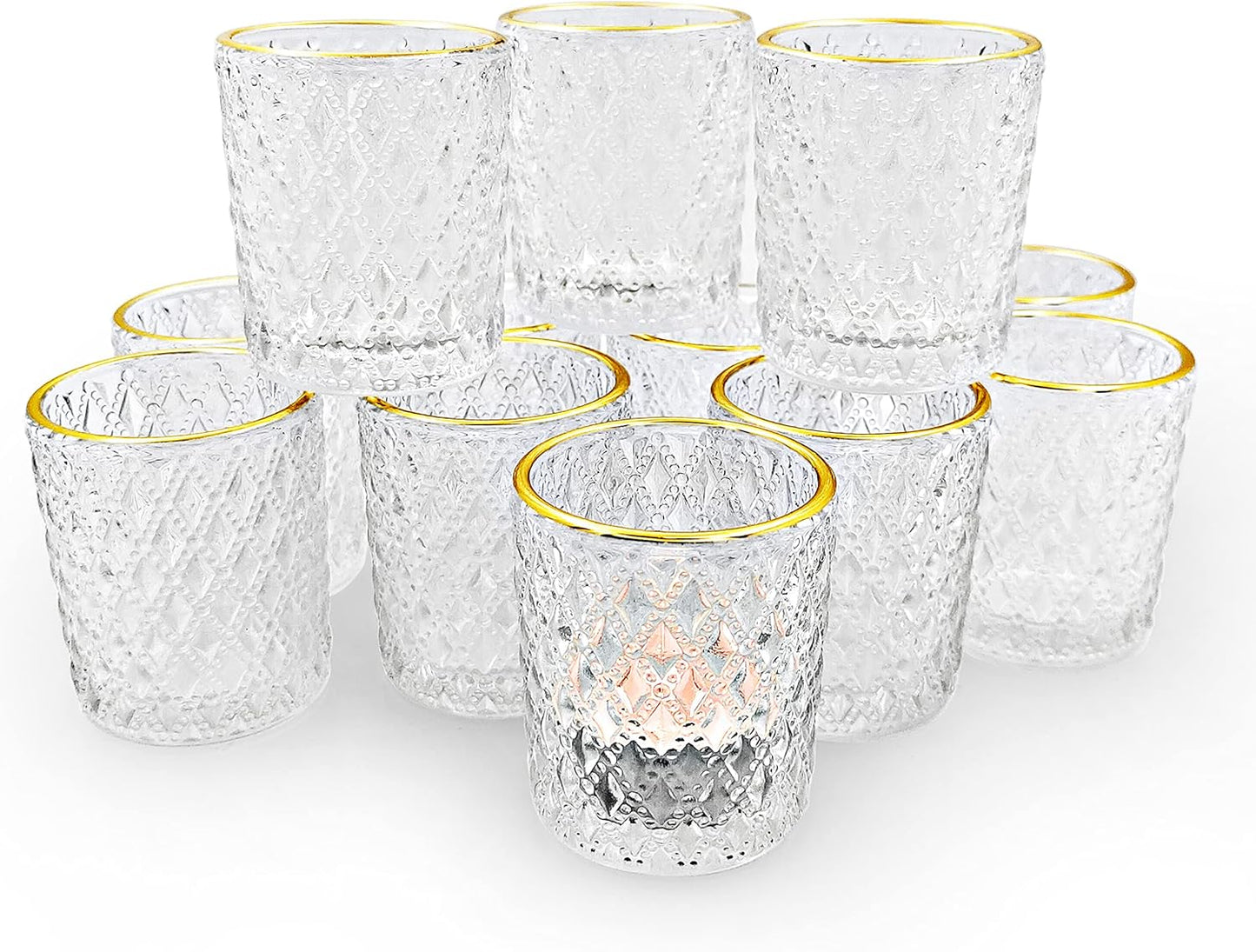 SHMILMH Clear Tealight Candle Holders Set of 24, Glass Votive Candle Holders with Rim for Wedding Table Centerpiece Birthday Party Christmas Decor