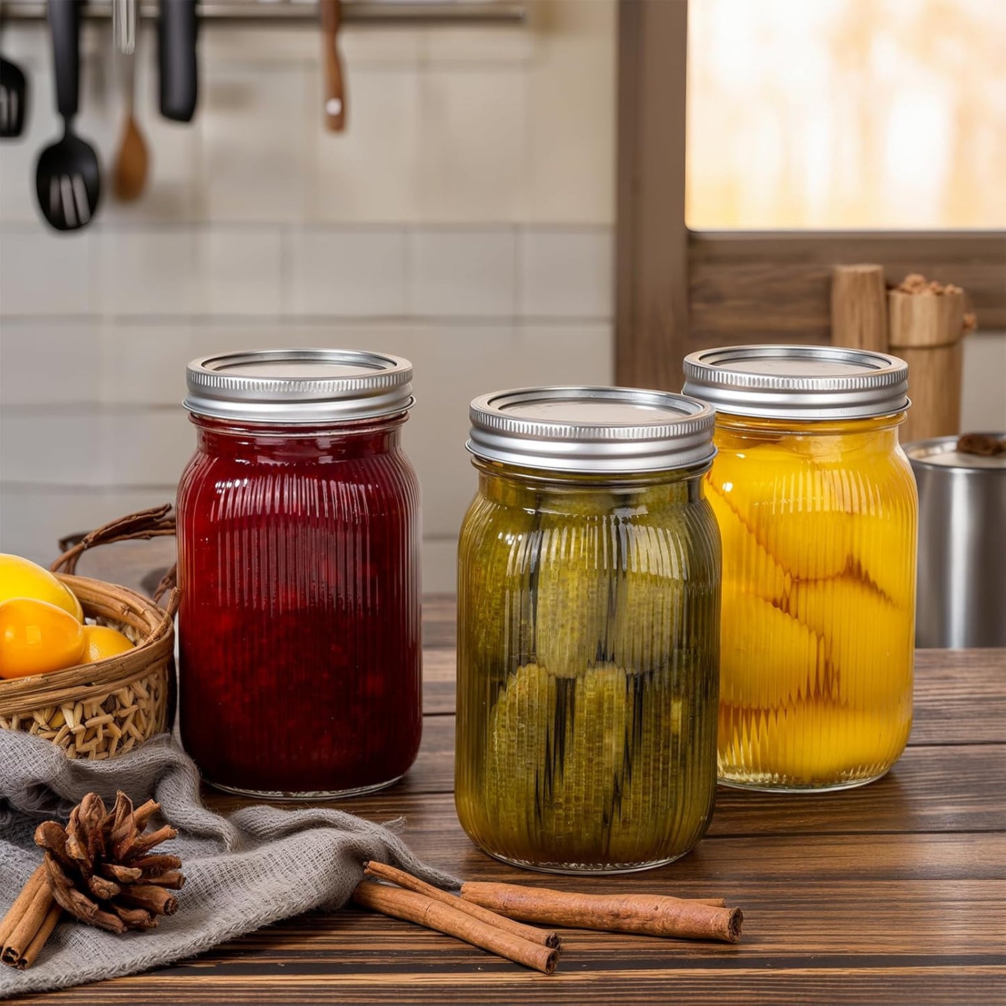 WELLIFE Large Mason Jars,4 Pcs Wide Mouth Mason Jars 32 Oz for Food Storage, Overnight Oats,Honey,Sauces,Meal Prep,Salad,Yogurt