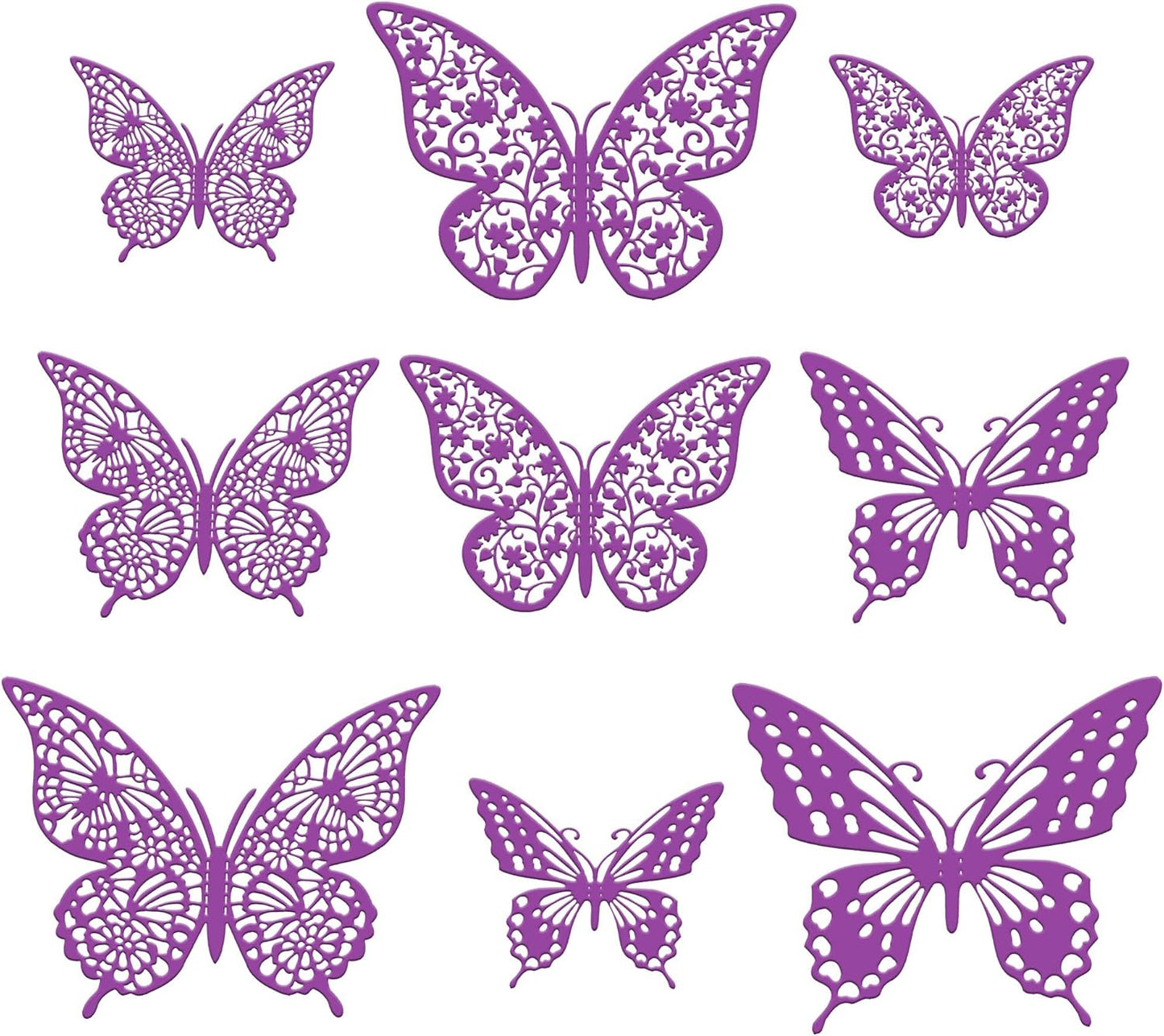 Gyufise 36 Pack Purple 3D Butterfly Cupcake Toppers Hollow Cake Decorations for Birthday Wedding Fairy Party Wall Sticker Decal