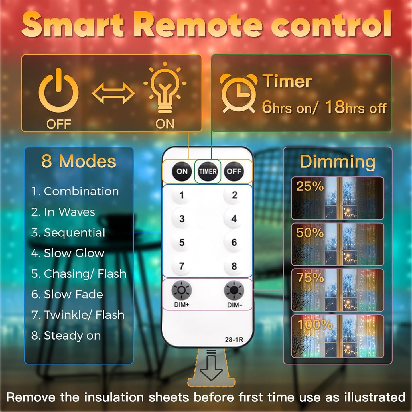 suddus Curtain Lights, 300 Led 9.8 * 9.8ft Sunset Curtain Fairy Lights, Hanging Lights for Bedroom, Backdrop, Room Decor, Wall, Window, Party, Tapestry, Multicolor