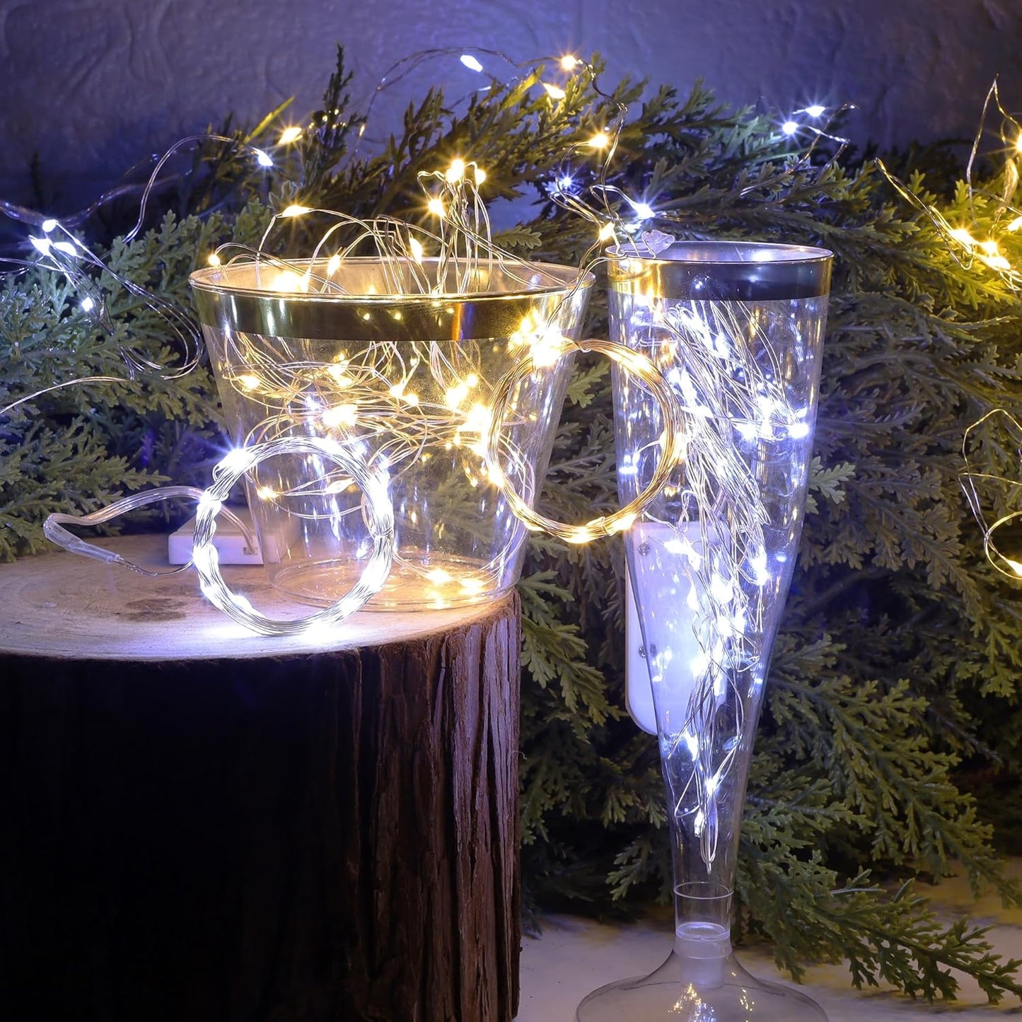 WATERGLIDE 12 Pack Fairy Lights Battery Operated (Included), 7 ft 20 LED Mini String Lights, Waterproof Silver Wire Firefly Starry Light for DIY Wedding Christmas Party Decor, 6 Warm White & 6 White