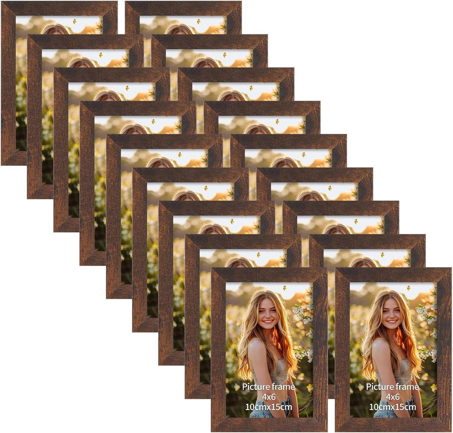 PETAFLOP Wooden Picture Frame 4x6 Bulk Set of 18, Brown Photo Frames Fits 4 by 6 for Wall or Tabletop Display
