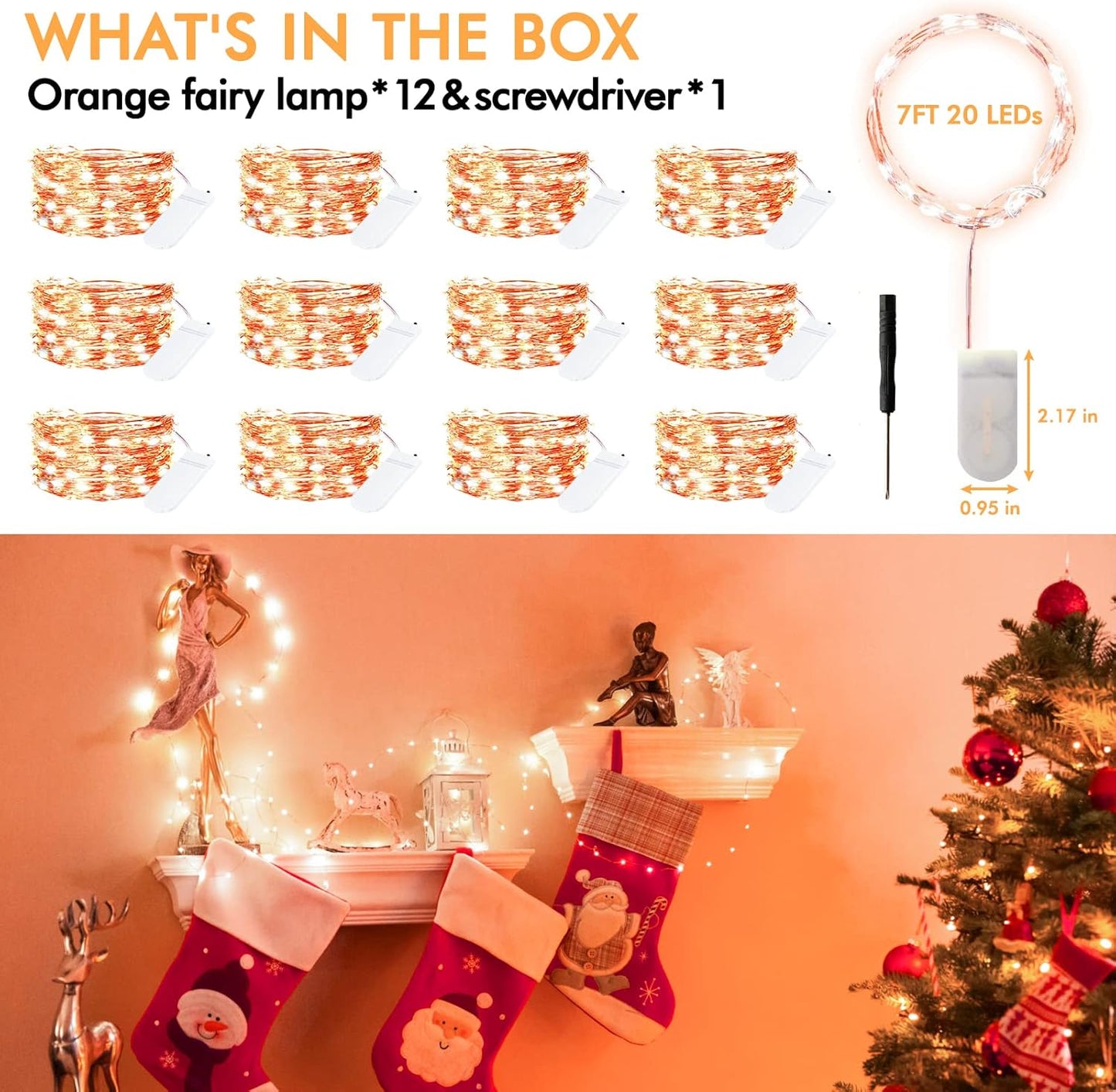 12 Pack Fairy Lights Battery Operated String Lights，7FT 20LED Waterproof Silver Wire Christmas Lights Outdoor,Firefly Mini Lights for Bedroom Party Birthday Wedding Home Decor