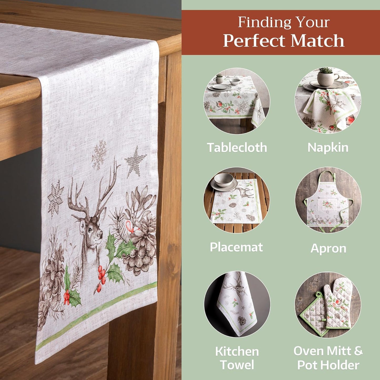 Maison d' Hermine Table Runner 100% Cotton Single Layer Table Runners 72 inches Long for Thanksgiving Christmas Decorations Home Kitchen Dining Party Wedding (Christmas Dew, 14.5" x 72")