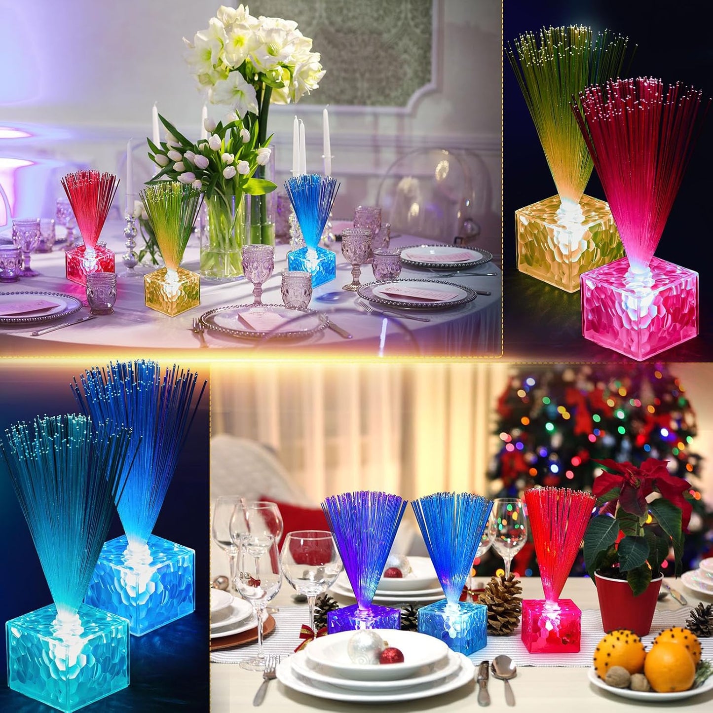 Amylove 30 Pcs Mini Fiber Optic Lamps Bulk Small LED Light up Table Centerpieces for Party Event Decorations with Crystal Base Battery Powered for Glow in The Dark Favors Supplies (6 Inch,Clear)