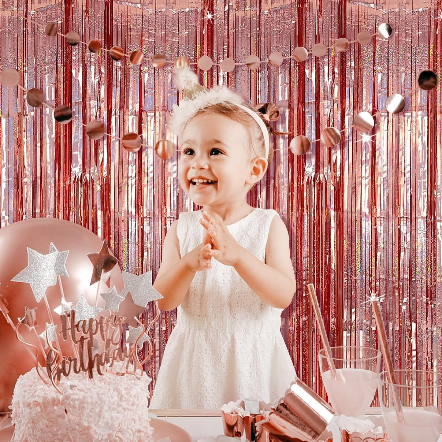 Tinsel Curtain Party Backdrop Rose Gold Birthday Decorations 10 Packs Glitter Foil Fringe Curtain Party Decor Streamers Photo Booth for Birthday Christmas Wedding Halloween Graduation Decoration