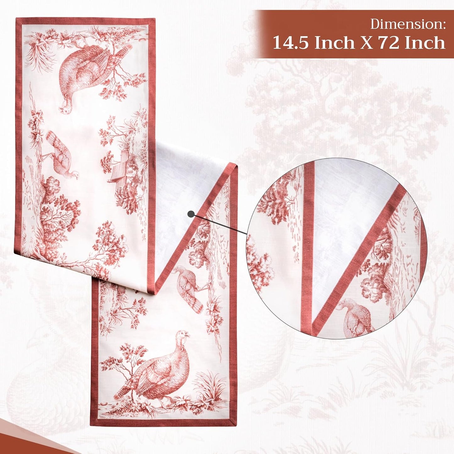 Maison d' Hermine Table Runner 100% Cotton Single Layer Table Runners 90 inches Long for Thanksgiving Christmas Decorations Home Kitchen Dining Party Wedding (Holy Jouy - Brown, 14.5" x 90")