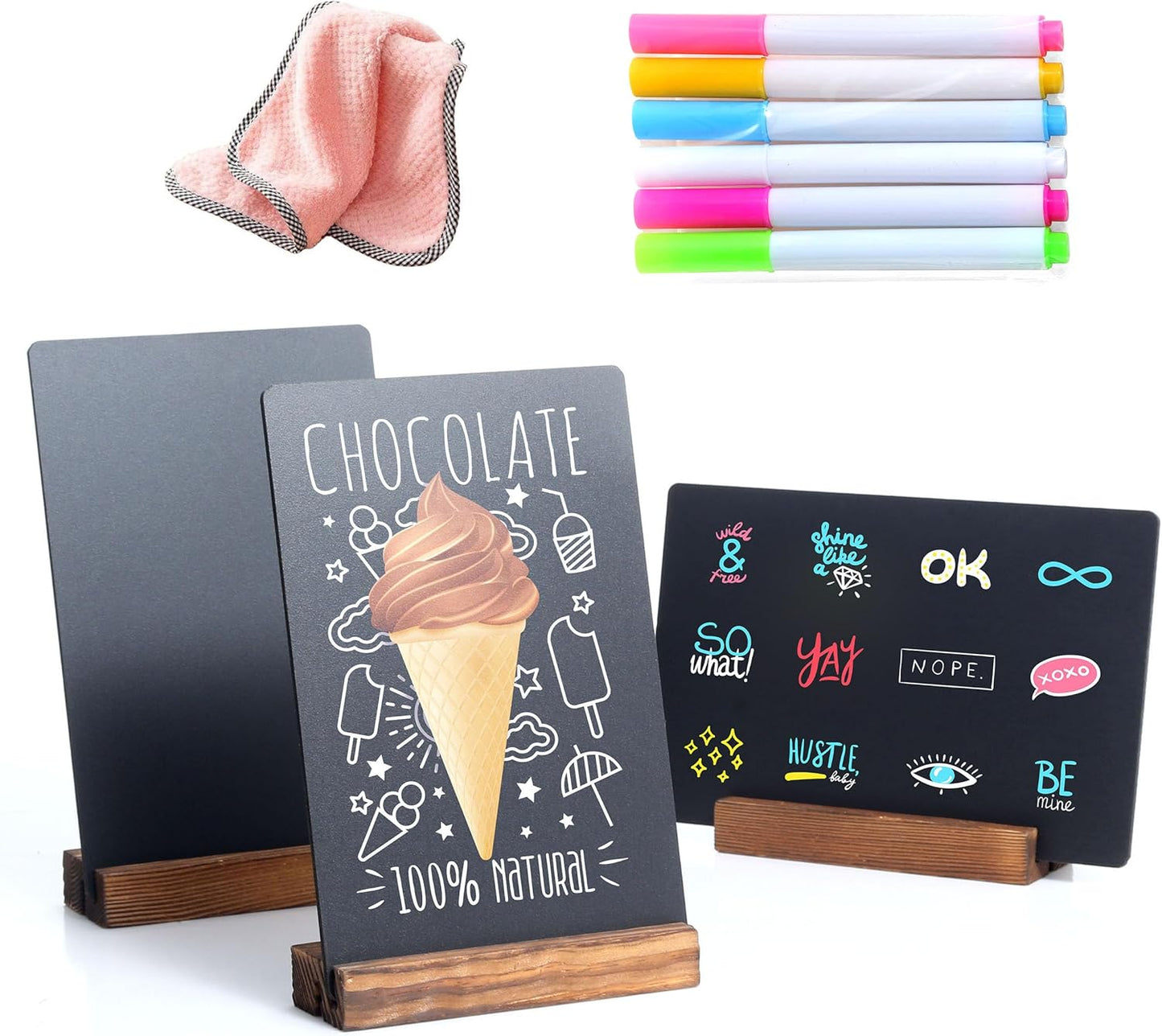 3 Pack 5x7 in Chalkboard Sign Small Blackboard Decorative with Wood Base