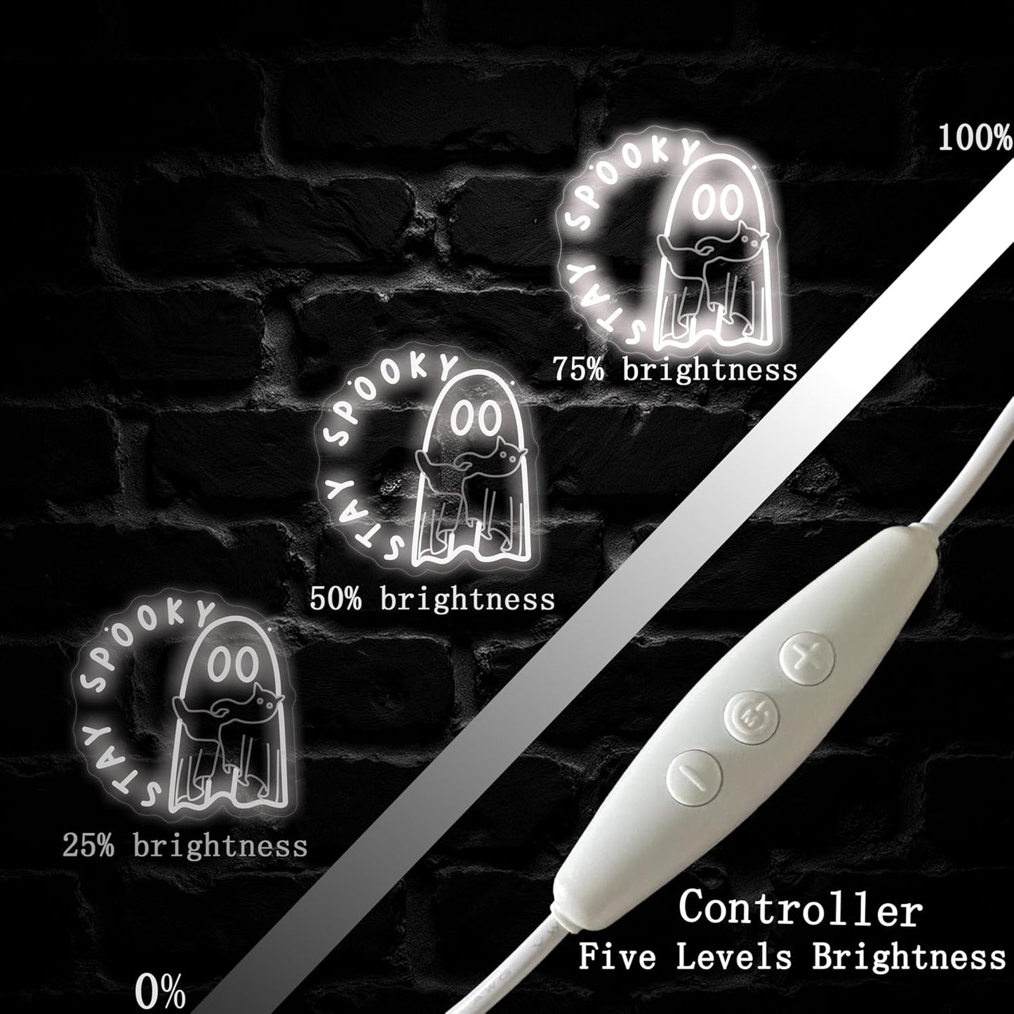 Ghost holding a cat Stay Spooky Neon Sign, Funny Halloween Party Wall Decor, Spooky Season Room Sign for Boo Wall Decor Neon Light for Bar Man Cave Home Yard Decoration Funny Spooky Vibes-White