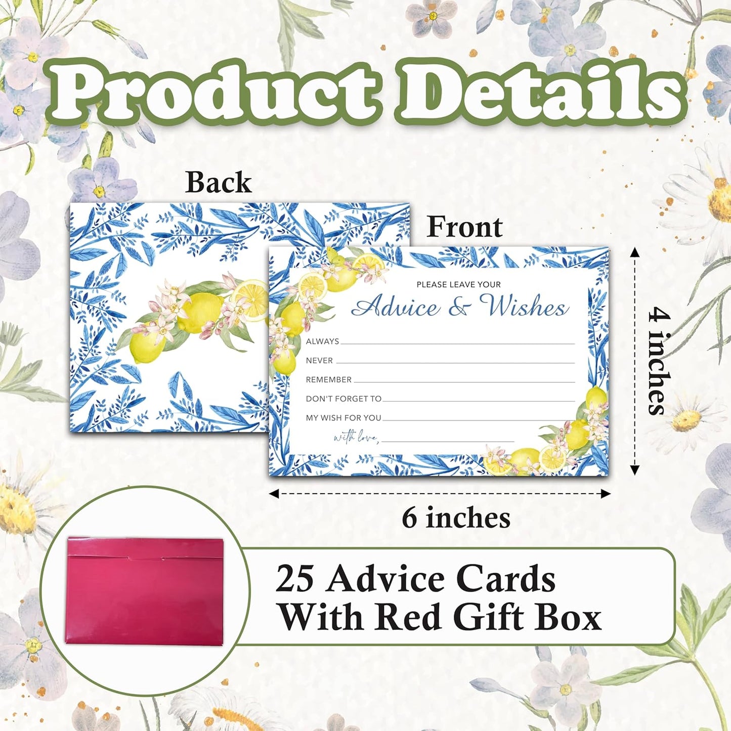 Advice And Wishes Cards (25pcs), Mediterranean Lemon Advice Cards For Mr And Mrs, Bride And Groom, New Parents, Bridal Shower, Baby Shower, Engagement, Wedding, Bachelorette Party Games Decor -A04