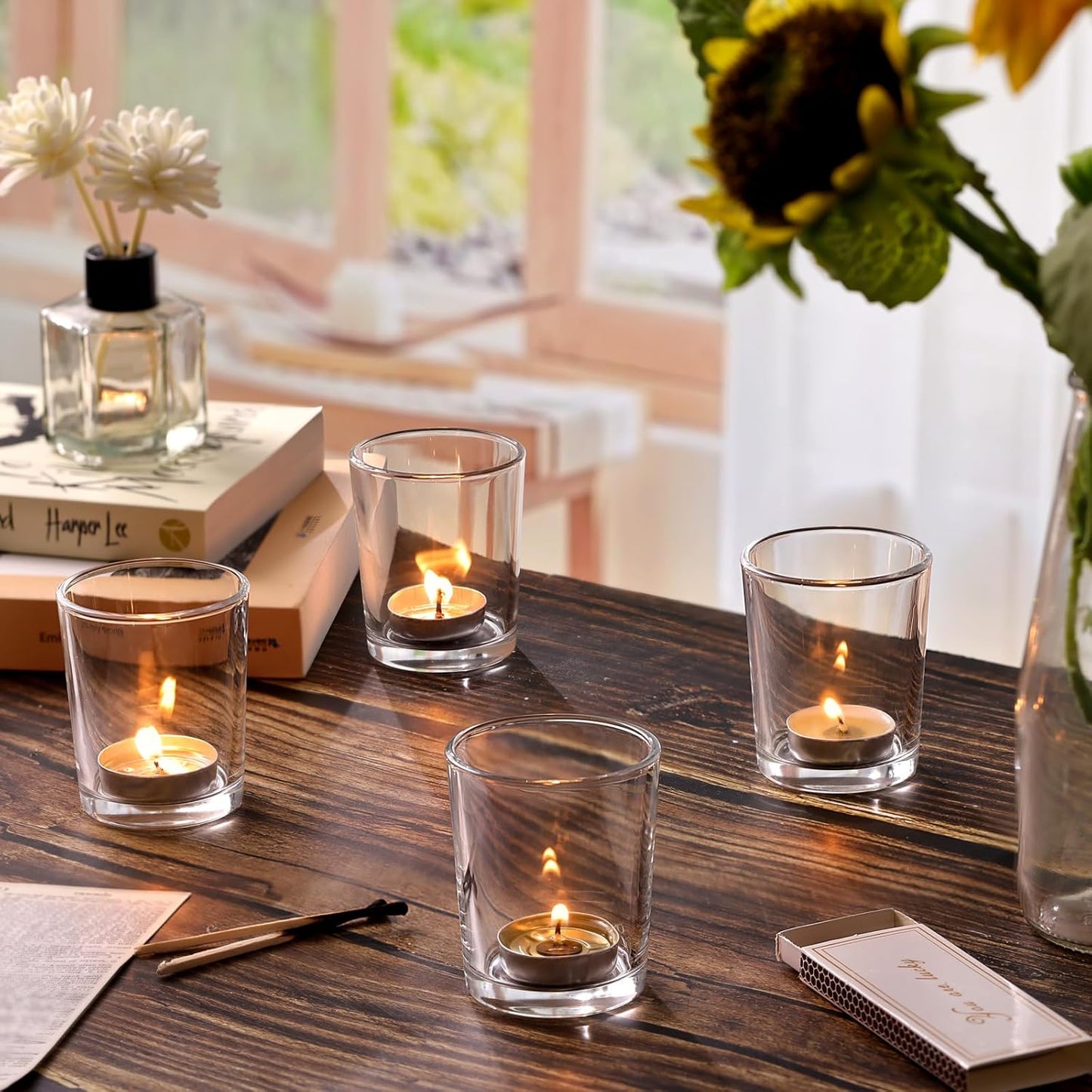 DARJEN 24Pcs Clear Votive Candle Holders- Clear Tea Lights Candle Holder, Glass Candle Holders Bulk for Wedding Centerpieces, Party Decor & Table Centerpiece