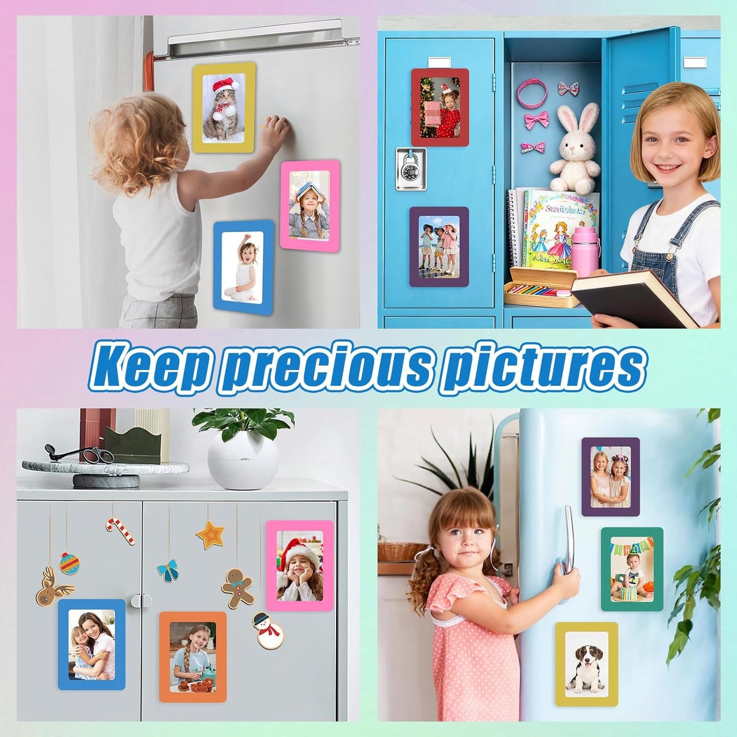 24 Pcs Magnetic Picture Frames for Refrigerator, 8 Colors Magnet Photo Frame for Fridge Holds 3.5x5 Photos for Home Office Fridge Decoration
