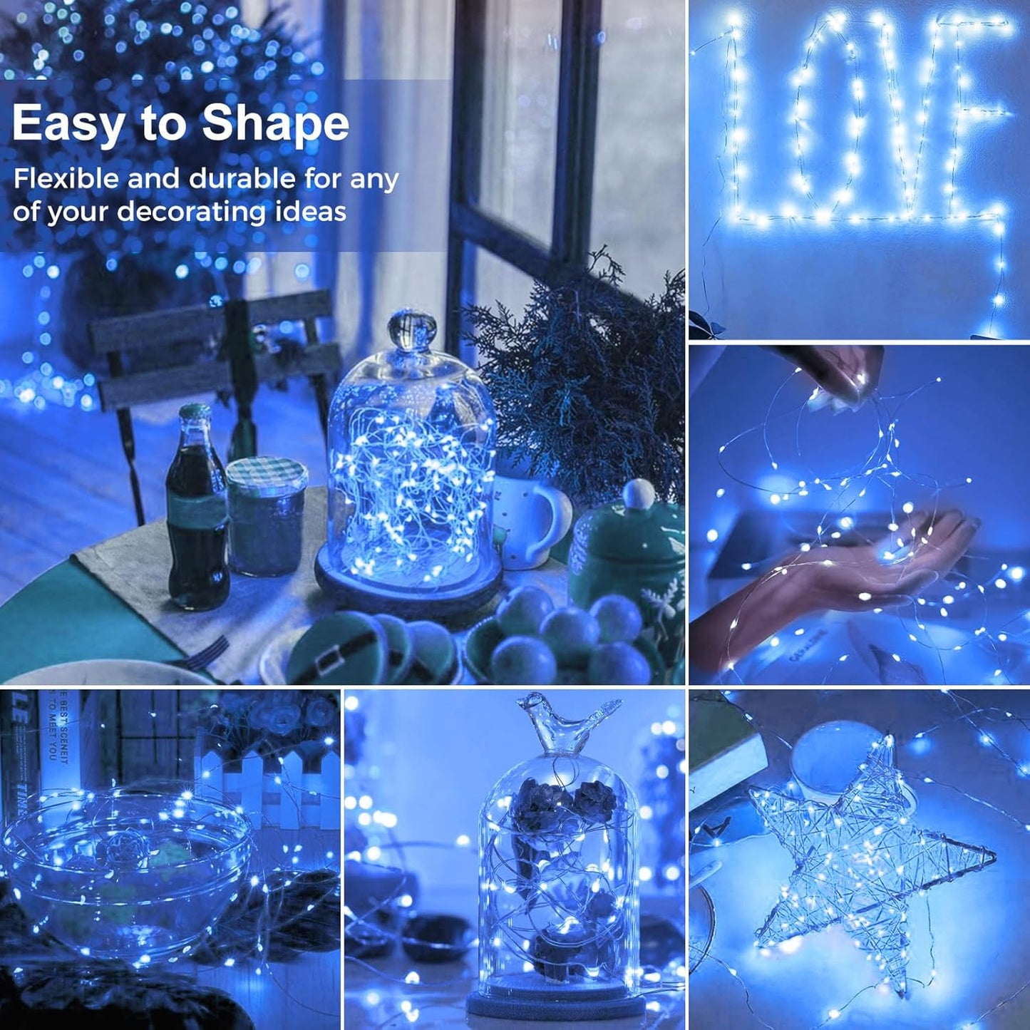 kolpop 12 Pack LED Fairy Lights Battery Operated, Mini Twinkle String Lights Battery Powered Waterproof for Christmas Mason Jars Party,Blue