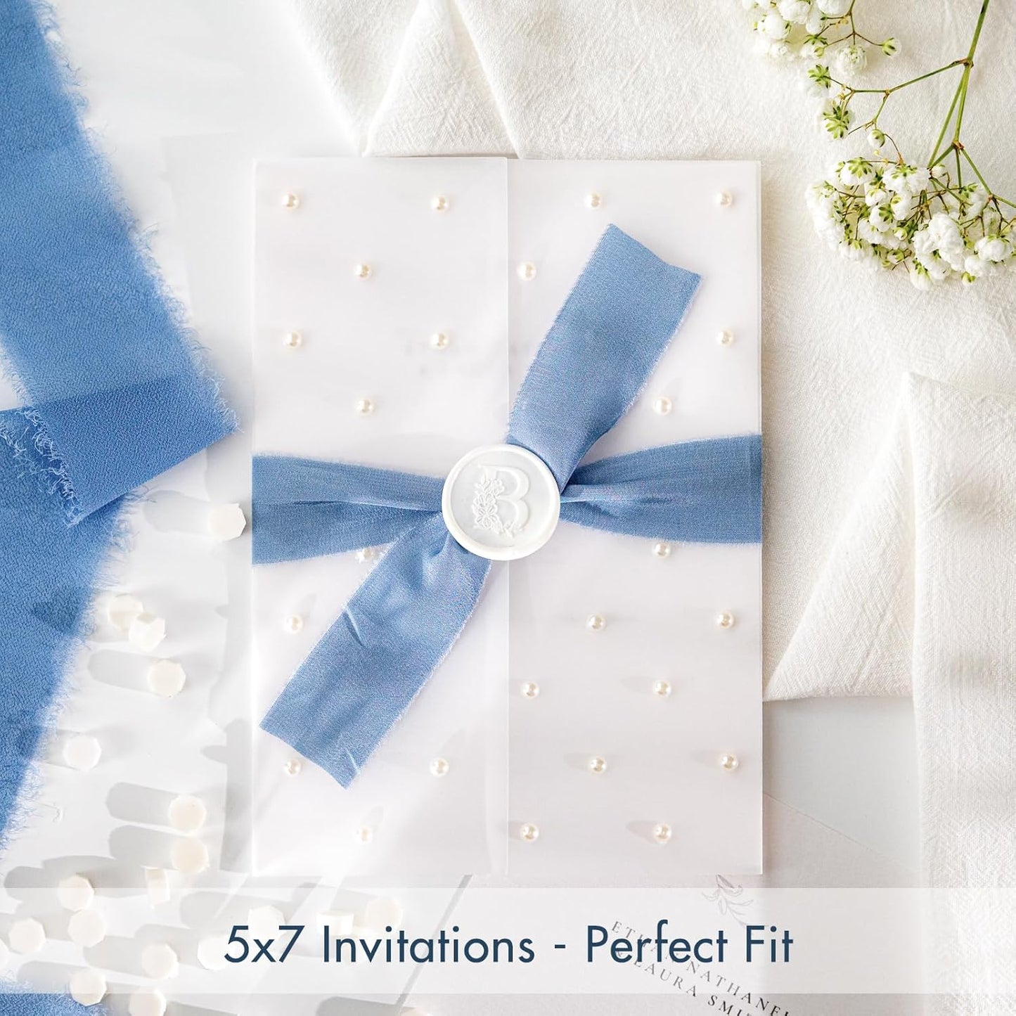 50 Pack Pre-Folded Vellum Jackets For 5x7 Invitations,AZAZA Translucent Invitation Sleeves,115GSM Vellum Jackets 5x7, Wedding Invitation Accessories, For Weddings Birthdays Baby Showers,Elegant Pearl