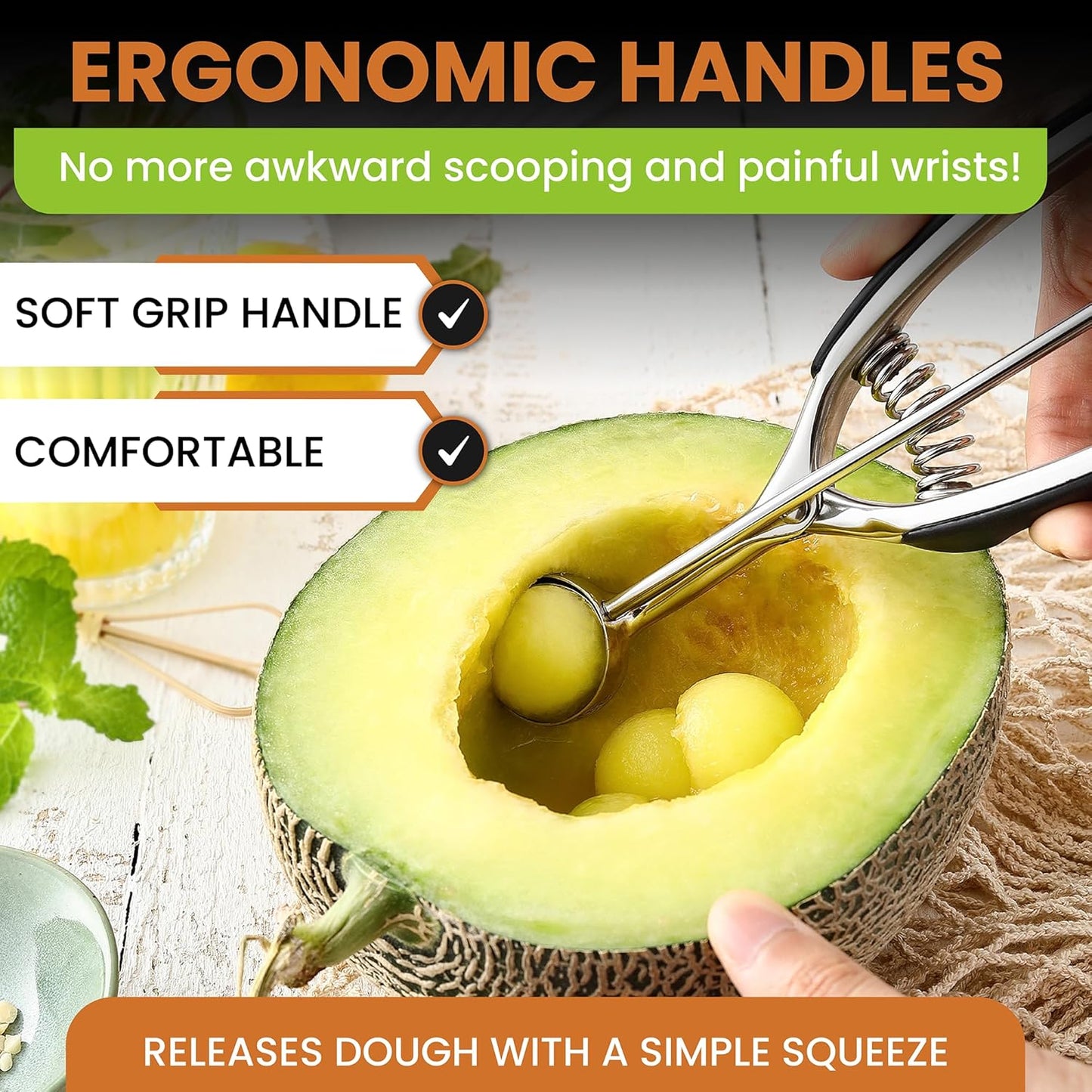 Spring Chef Extra Small Cookie Scoop, Stainless Steel Melon Baller, Baking Scooper, Spring Loaded Trigger for Cookie Dough, Ice Cream, Meatball, Cupcake - 0.6 tablespoon (tbsp) portion, #100, Black