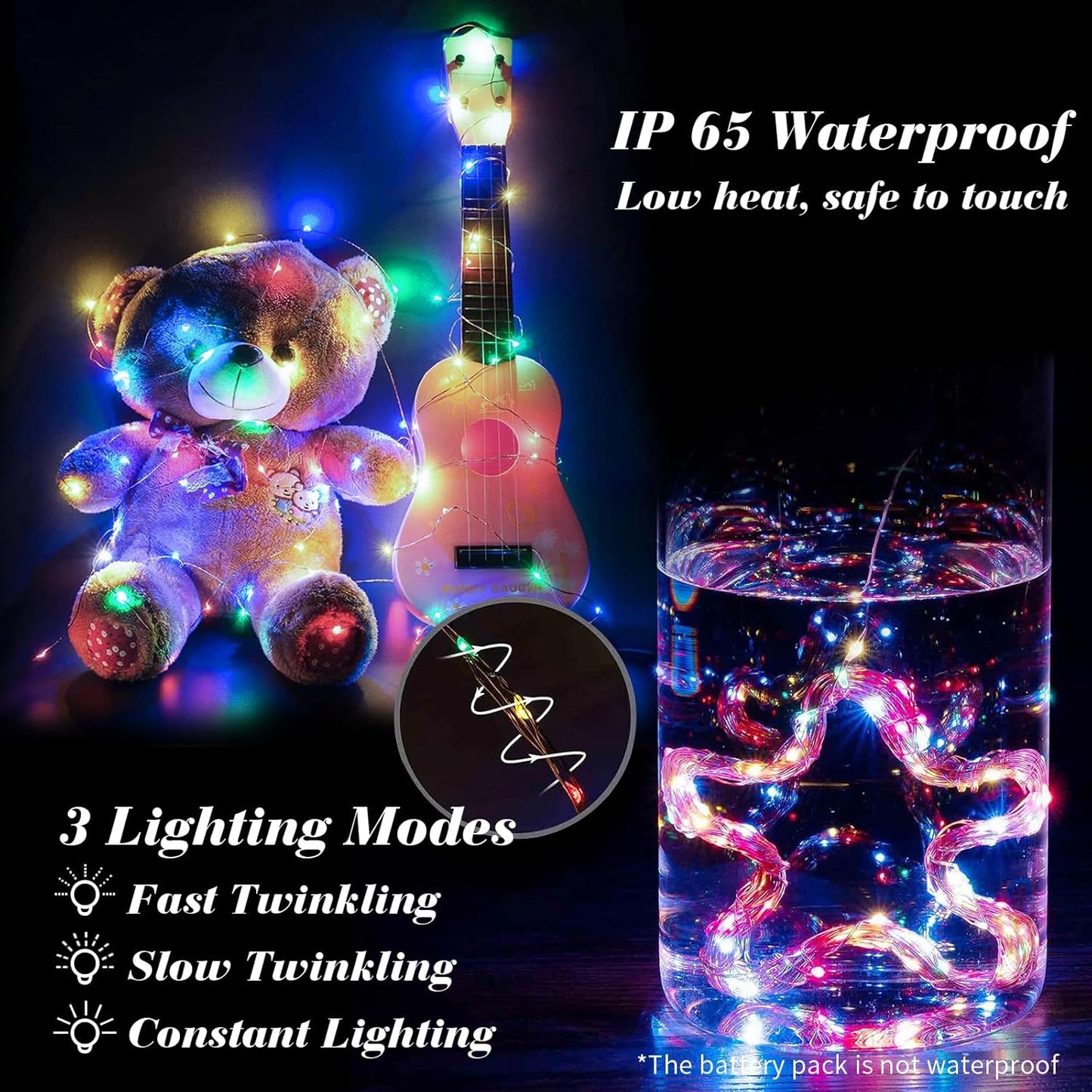 ZGWJ 100 Pack Fairy Lights Battery Operated, 7ft 20 Mini LED Fairy String Lights Silver Wire 3 Modes for DIY, Parties, Wedding, Bedroom, Halloween Christmas Decoration Multicolor