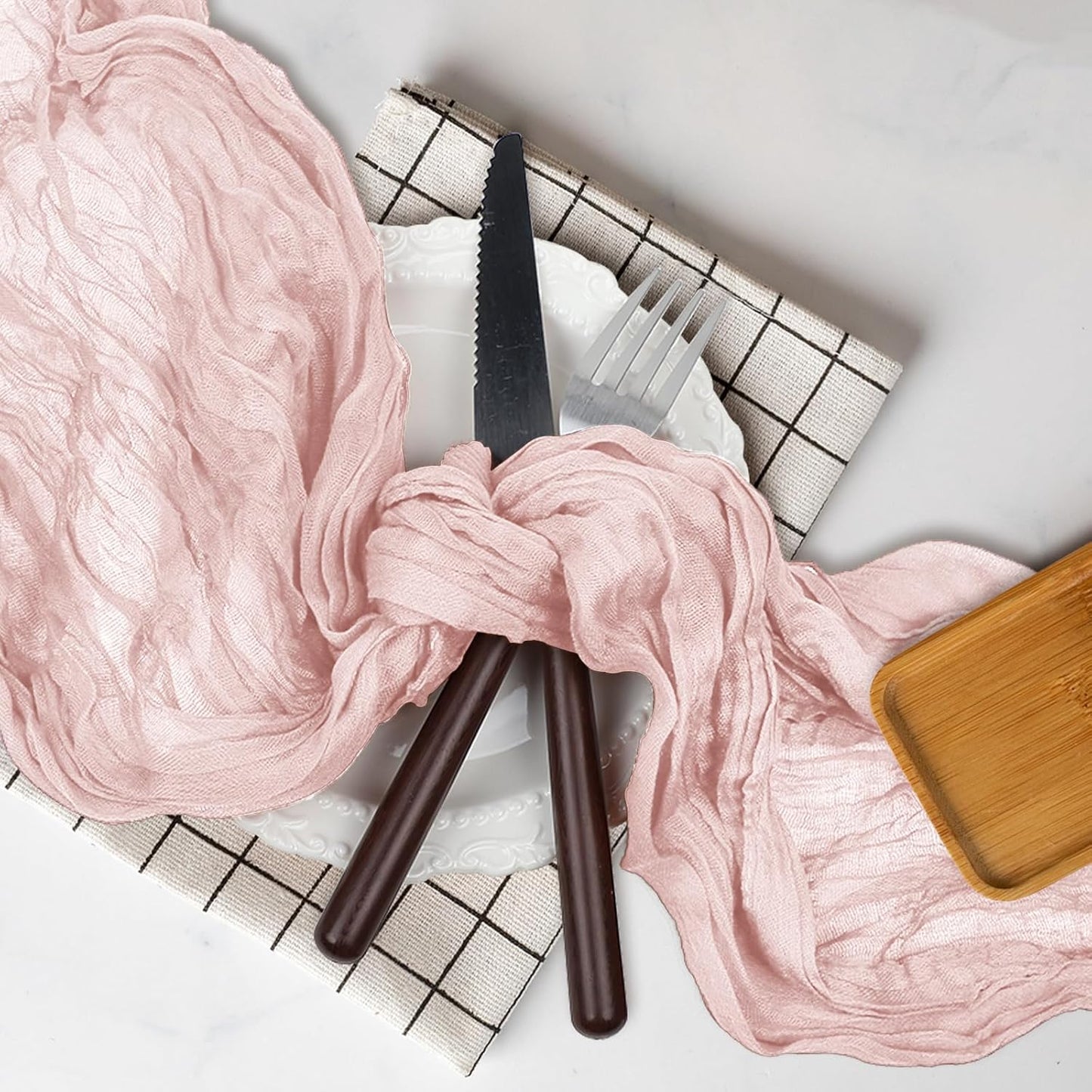 Le courant 6pcs 10Ft Cheesecloth Table Runner, Rustic Boho Gauze Cheese Cloth Runner Table Runner for Weddings Bridal Baby Shower Birthday Holiday Parties Home Decor, Dusty Pink