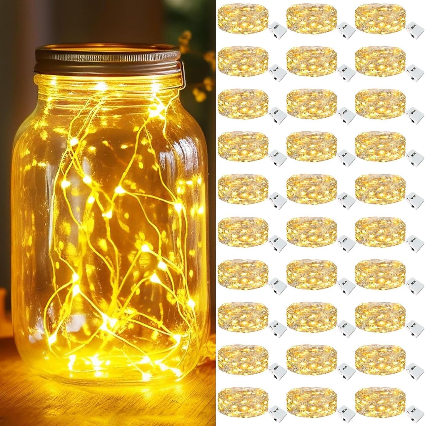 kolpop 30 Pack LED Fairy Lights Battery Operated, 7FT 20 LED Mini Twinkle String Lights Battery Powered Waterproof for Christmas Mason Jars Party (Warm White)