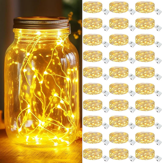 kolpop 30 Pack LED Fairy Lights Battery Operated, 7FT 20 LED Mini Twinkle String Lights Battery Powered Waterproof for Christmas Mason Jars Party (Warm White)